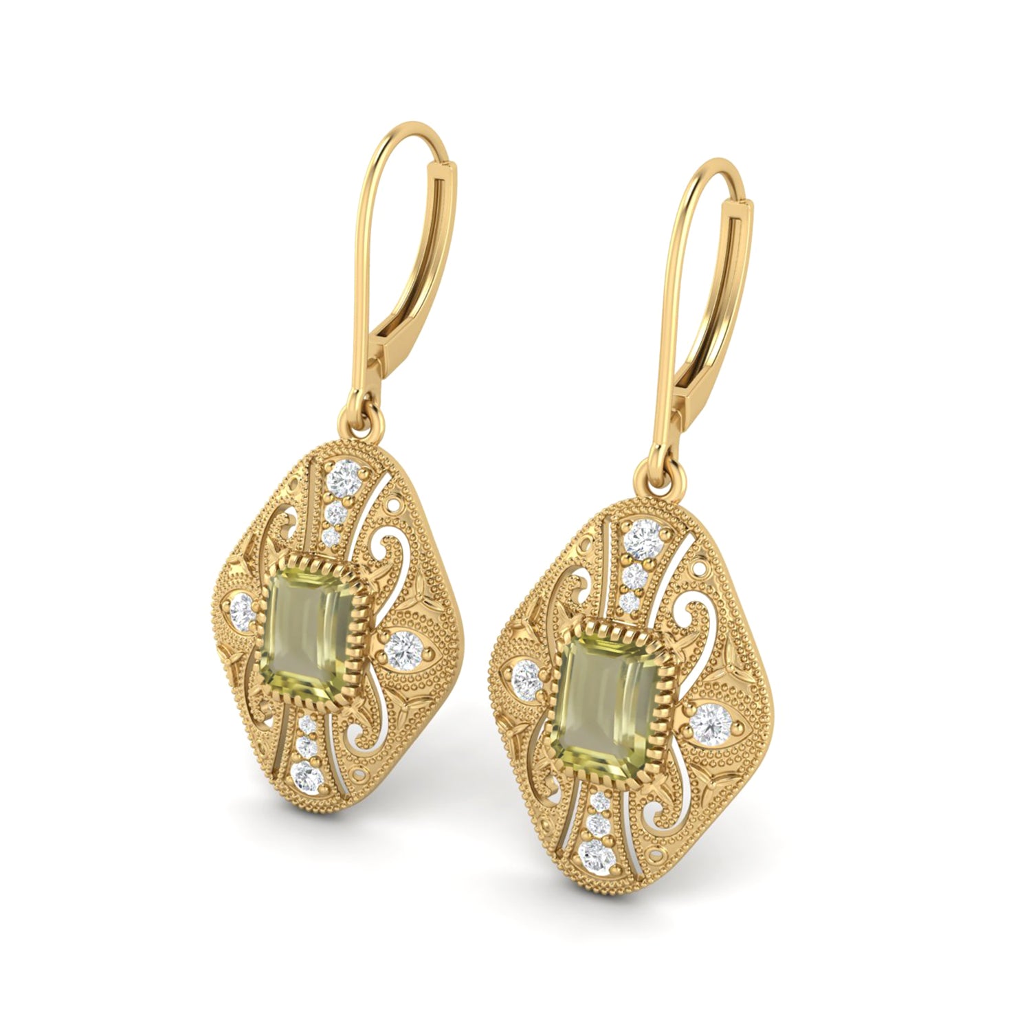 Lemon quartz Filigree Dangle Earrings