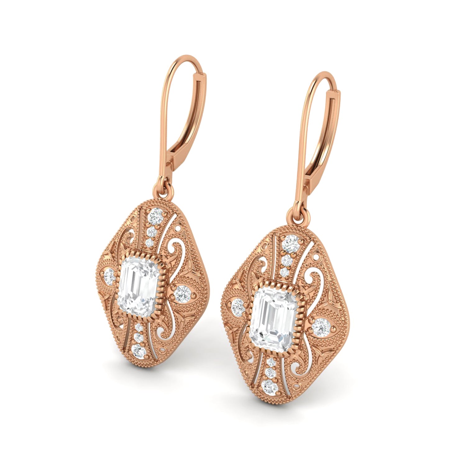 Moissanite Filigree Dangle Earrings – Sterling Silver