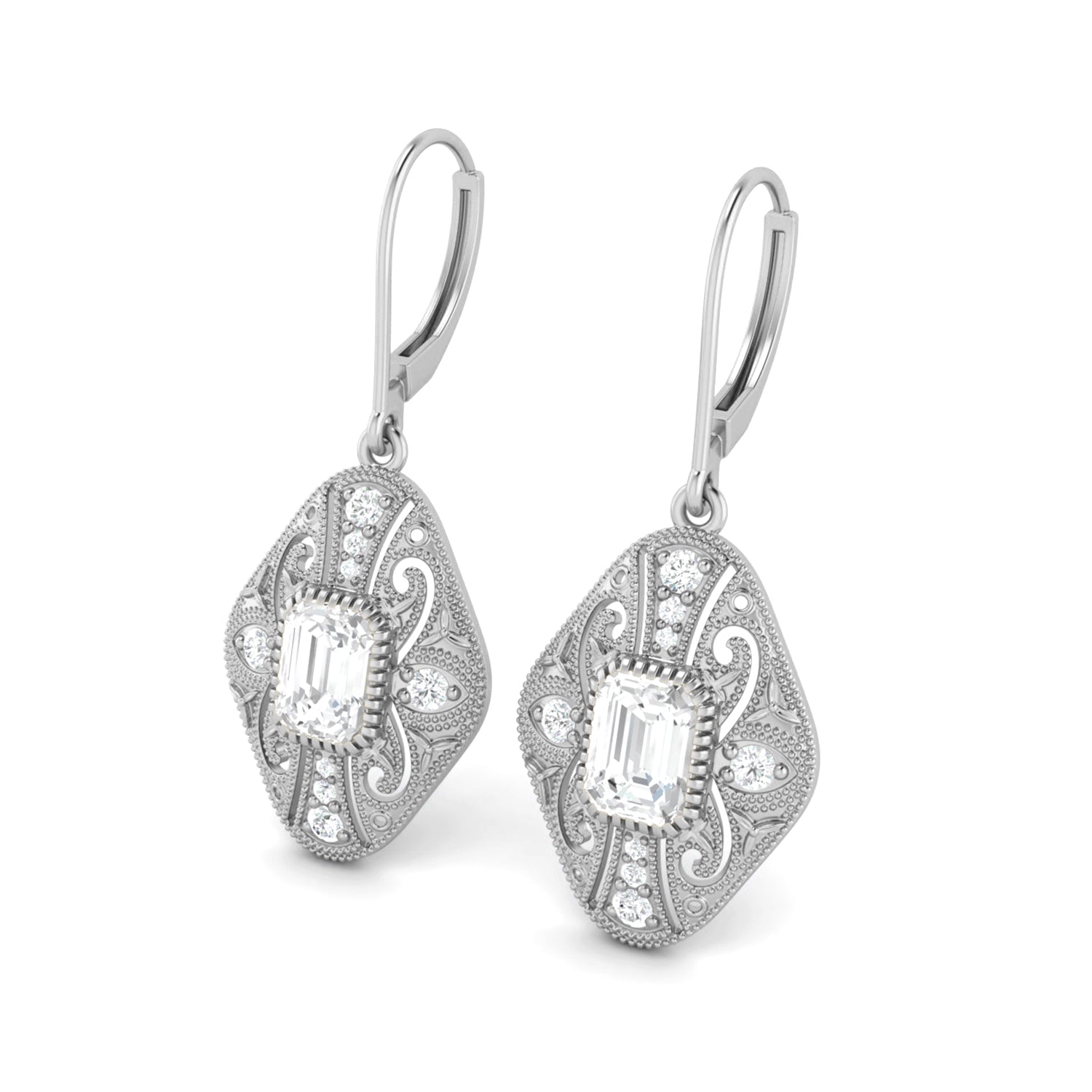 Moissanite Filigree Dangle Earrings – Sterling Silver