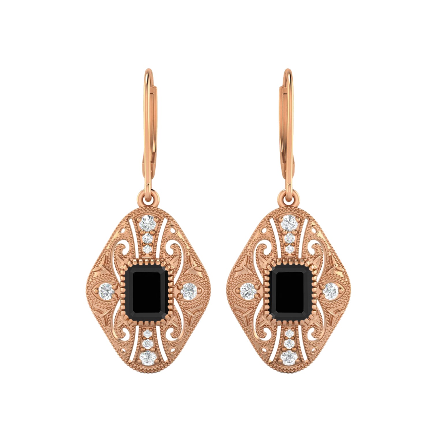 Black Spinel Filigree Dangle Earrings