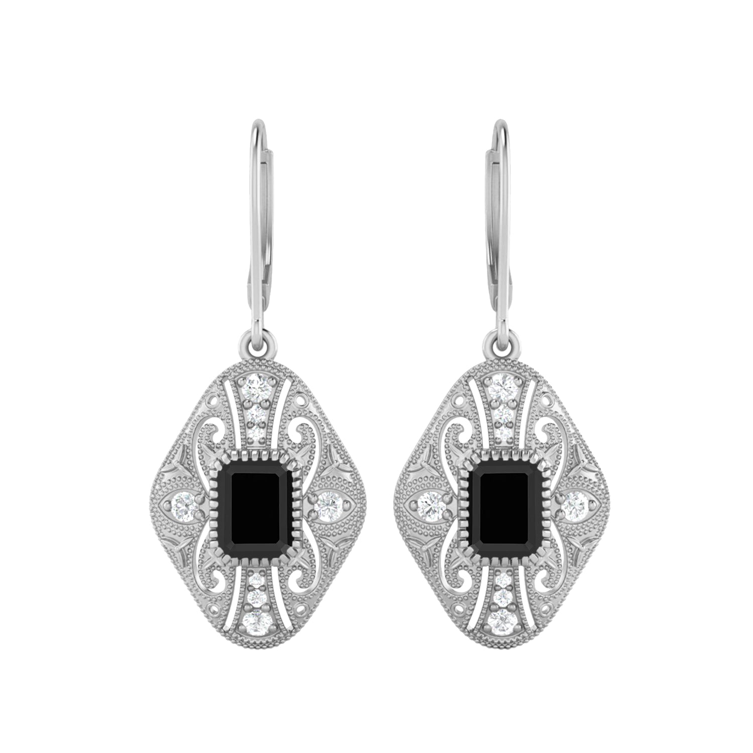 Black Spinel Filigree Dangle Earrings