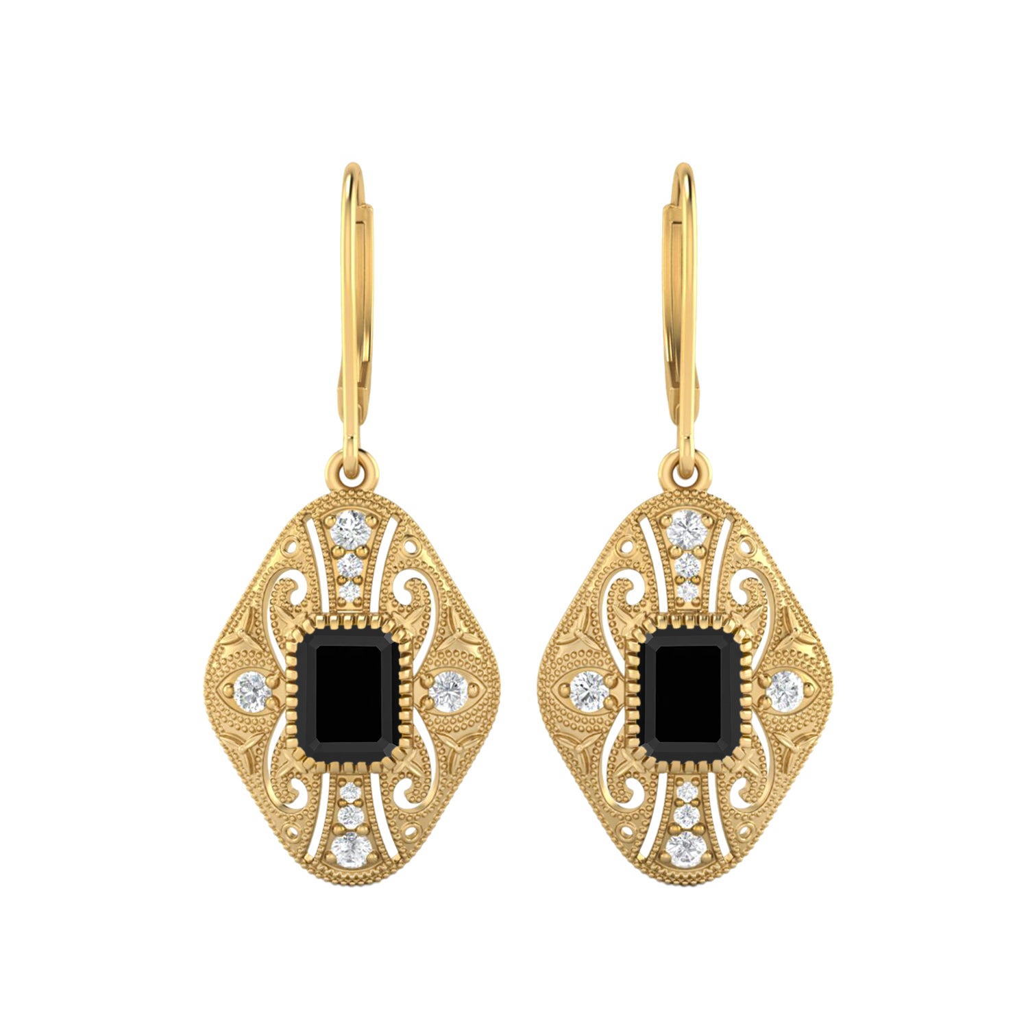Black Spinel Filigree Dangle Earrings