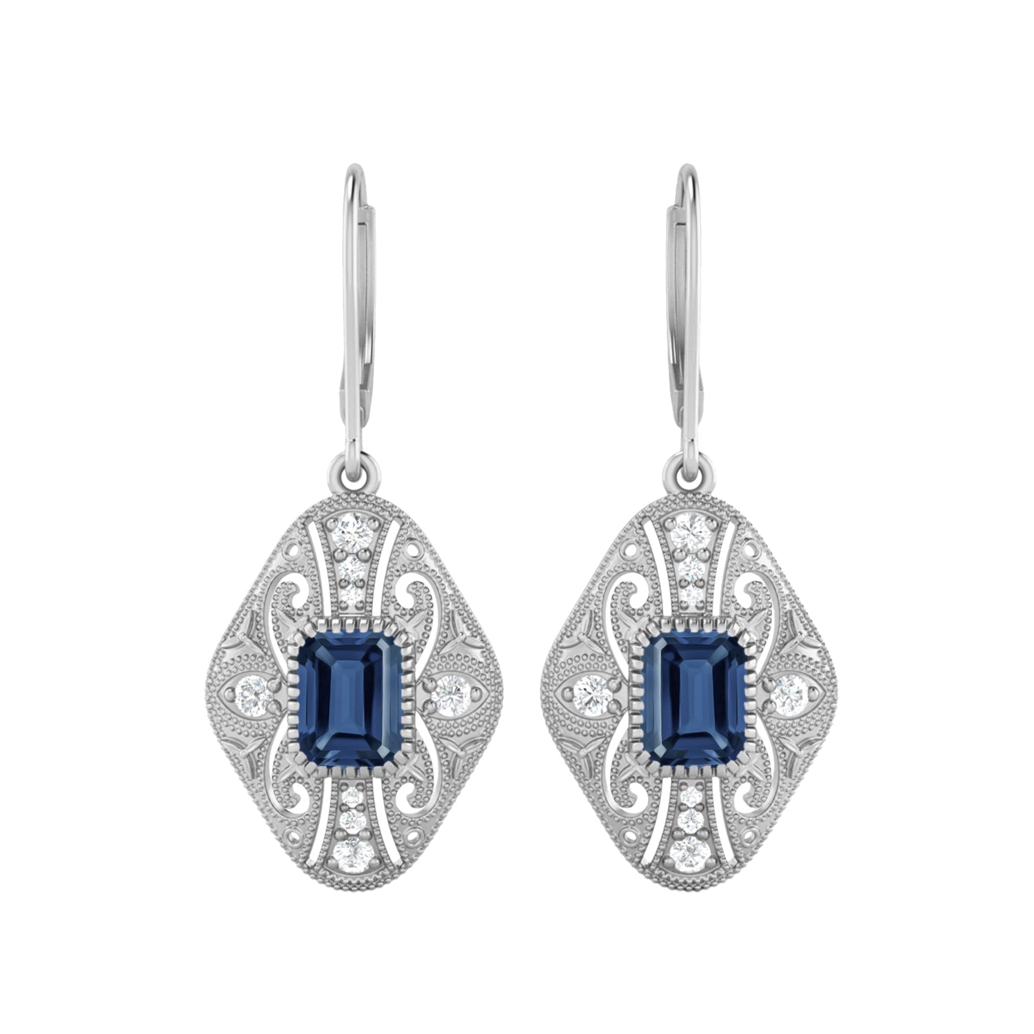 Blue Sapphire Filigree Dangle Earrings