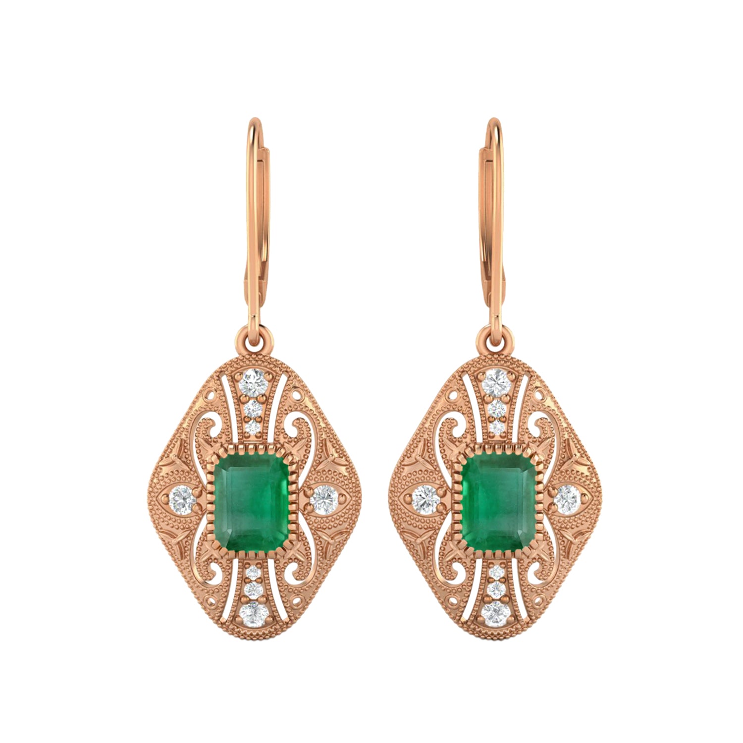 Emerald Filigree Dangle Earrings