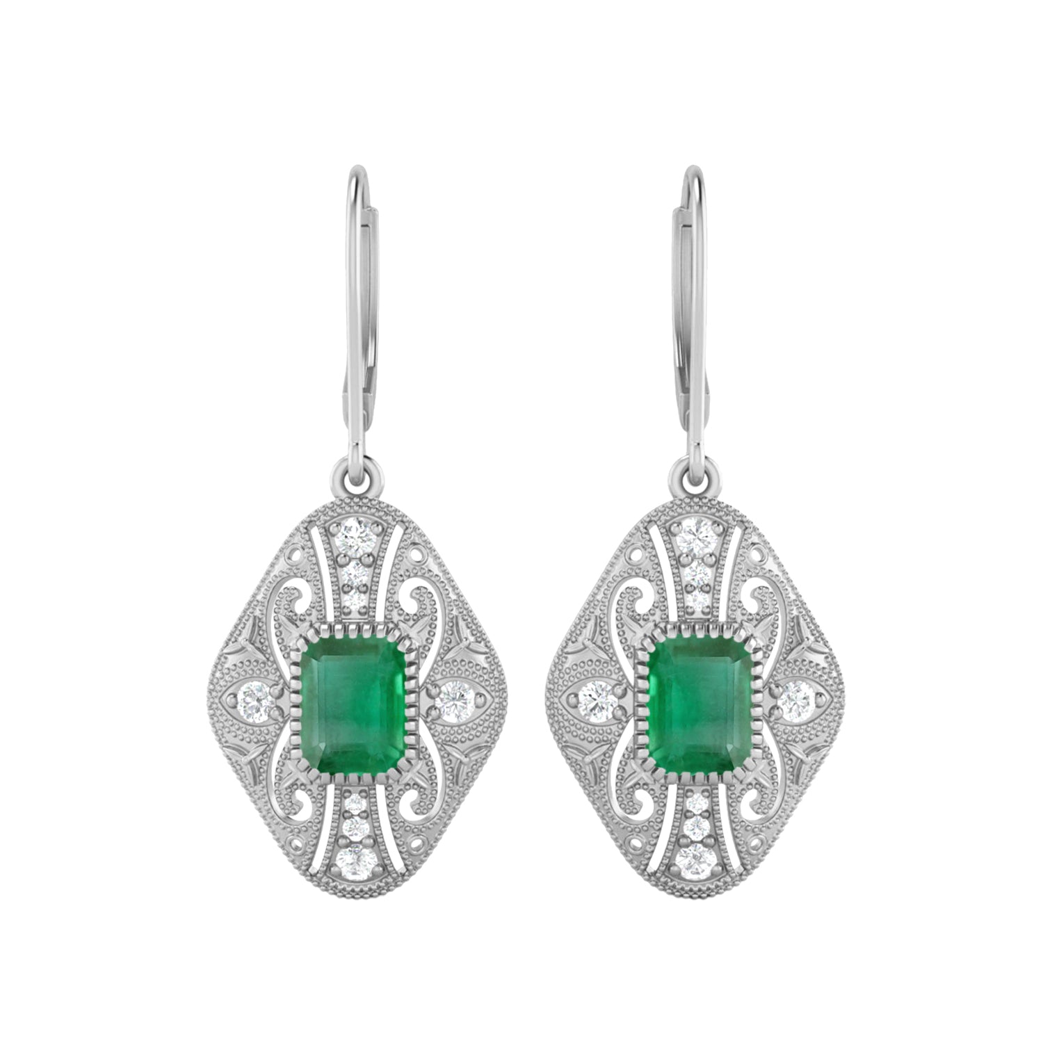Emerald Filigree Dangle Earrings