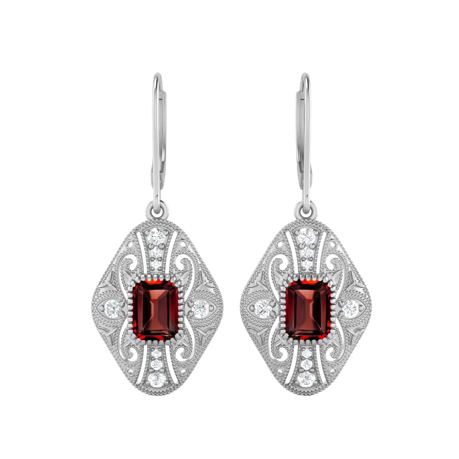 Garnet Filigree Dangle Earrings