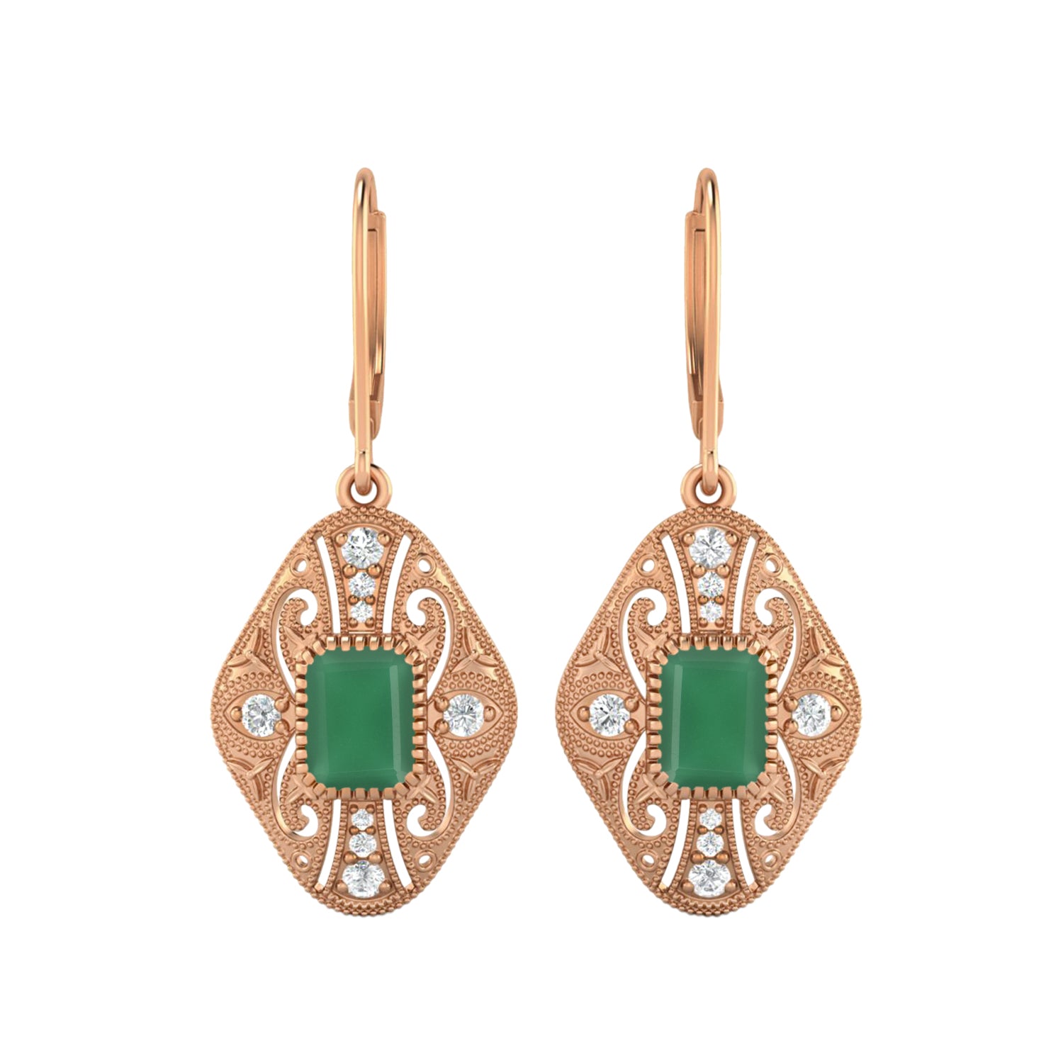 Green Onyx Filigree Dangle Earrings - Sterling Silver