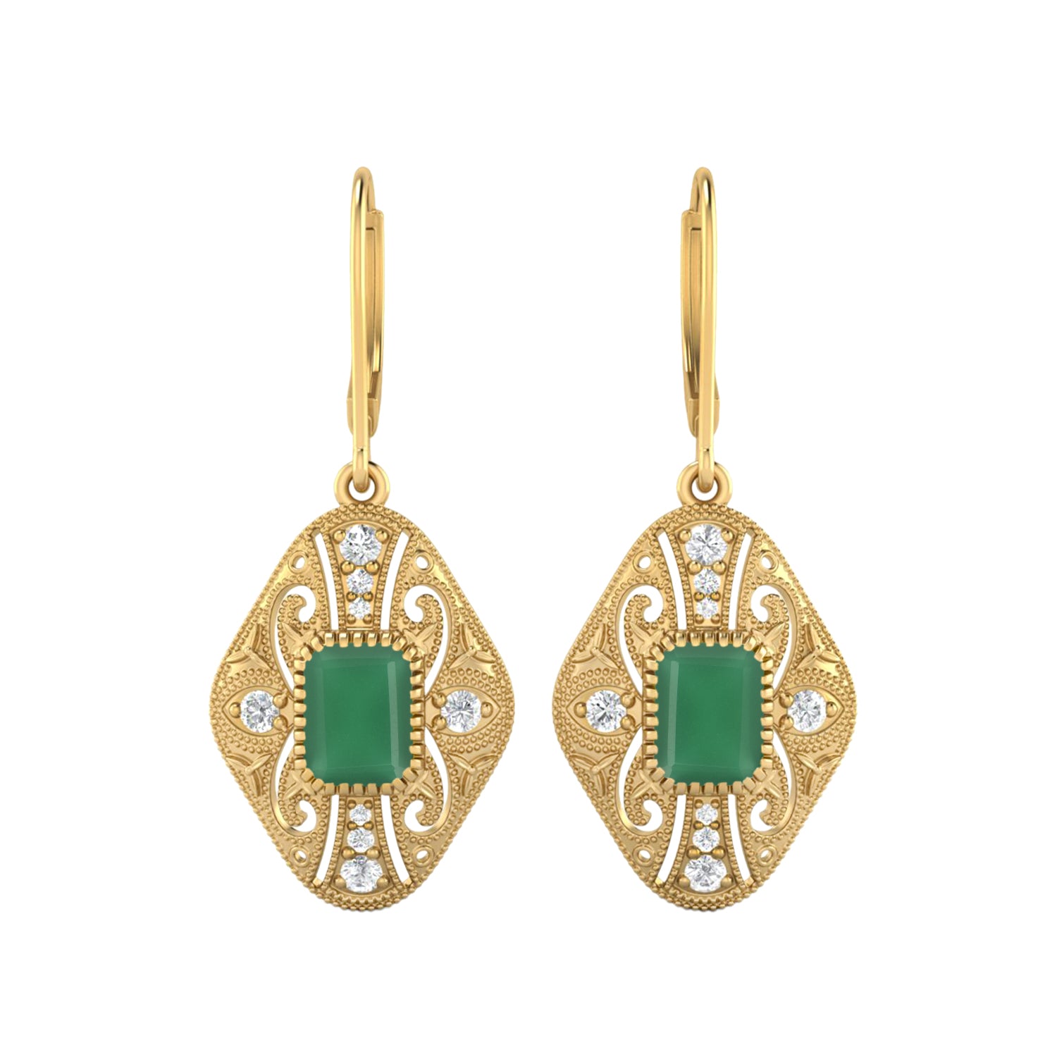 Green Onyx Filigree Dangle Earrings - Sterling Silver