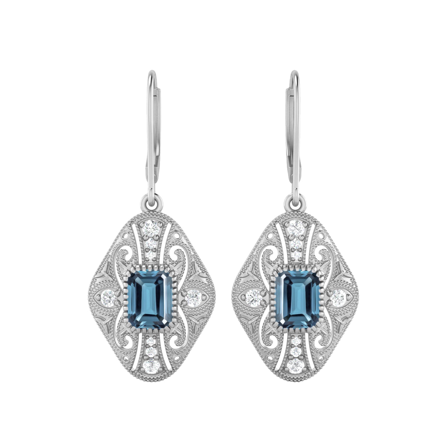 London Blue Topaz Filigree Dangle Earrings