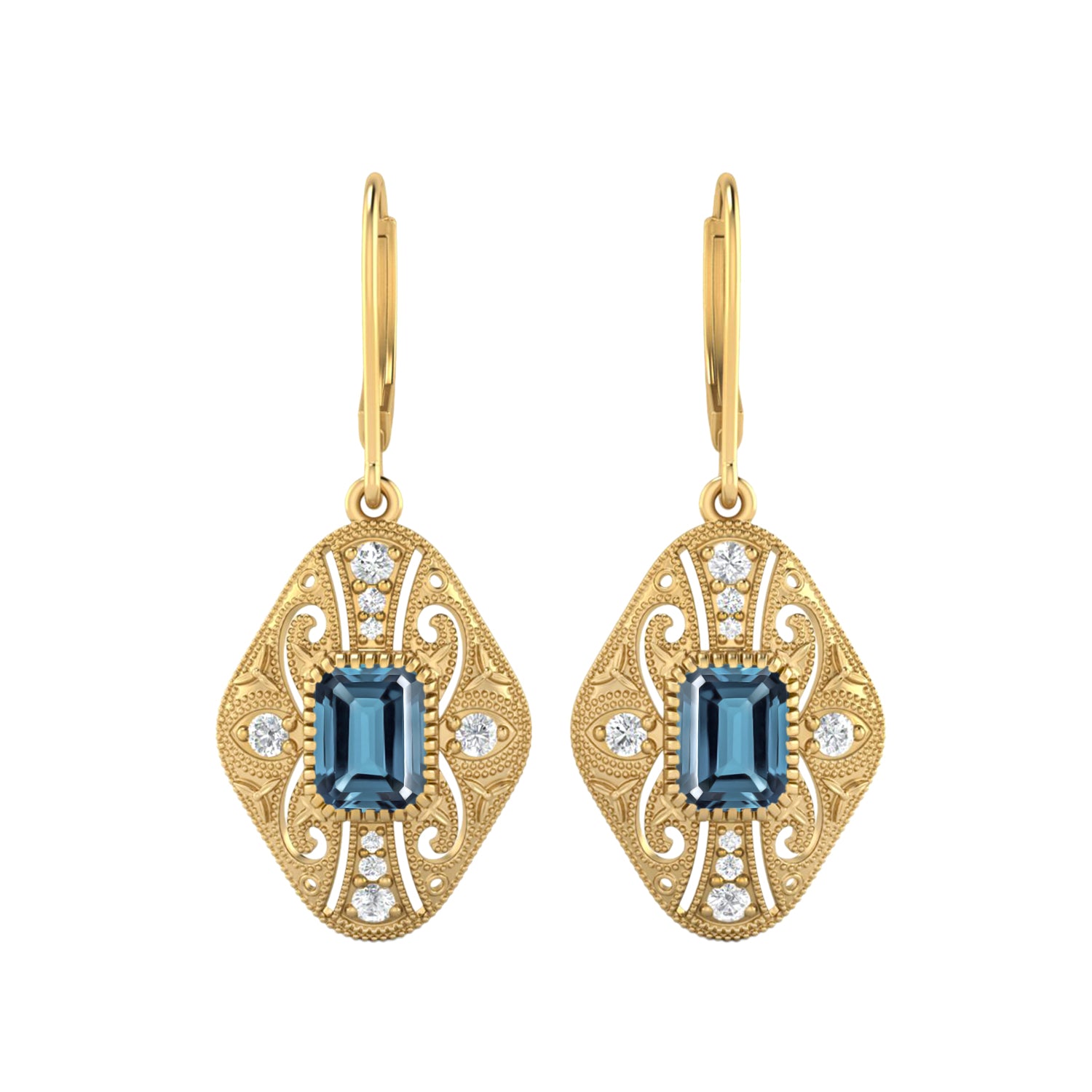 London Blue Topaz Filigree Dangle Earrings