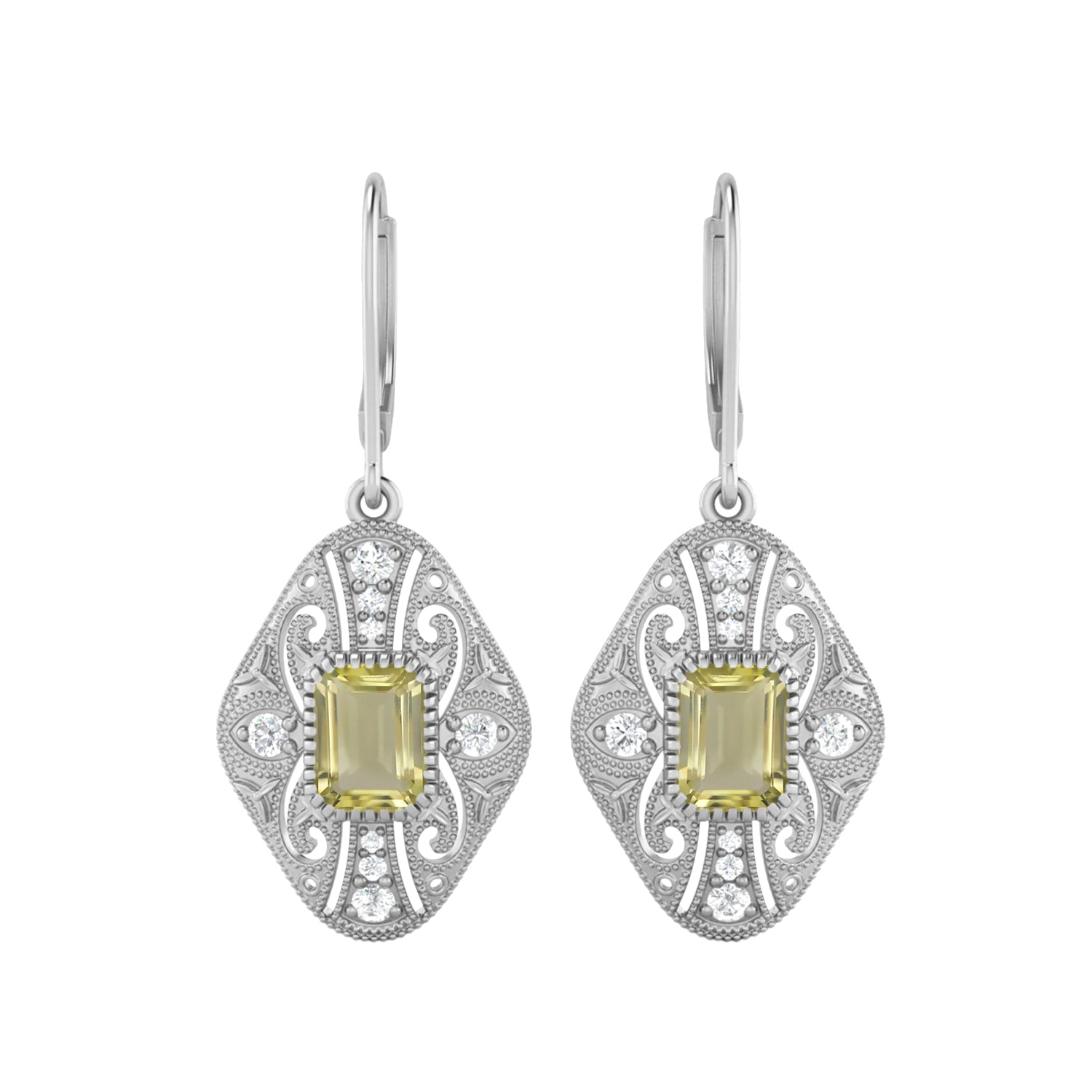 Lemon quartz Filigree Dangle Earrings