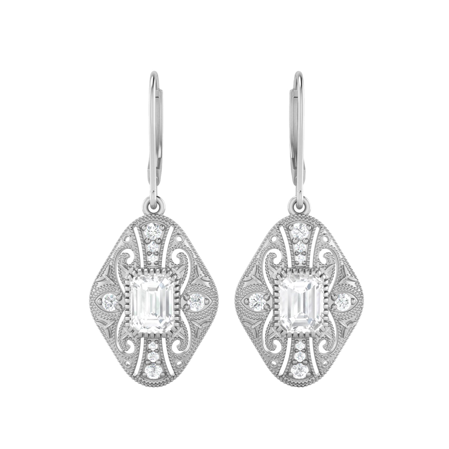 Moissanite Filigree Dangle Earrings – Sterling Silver