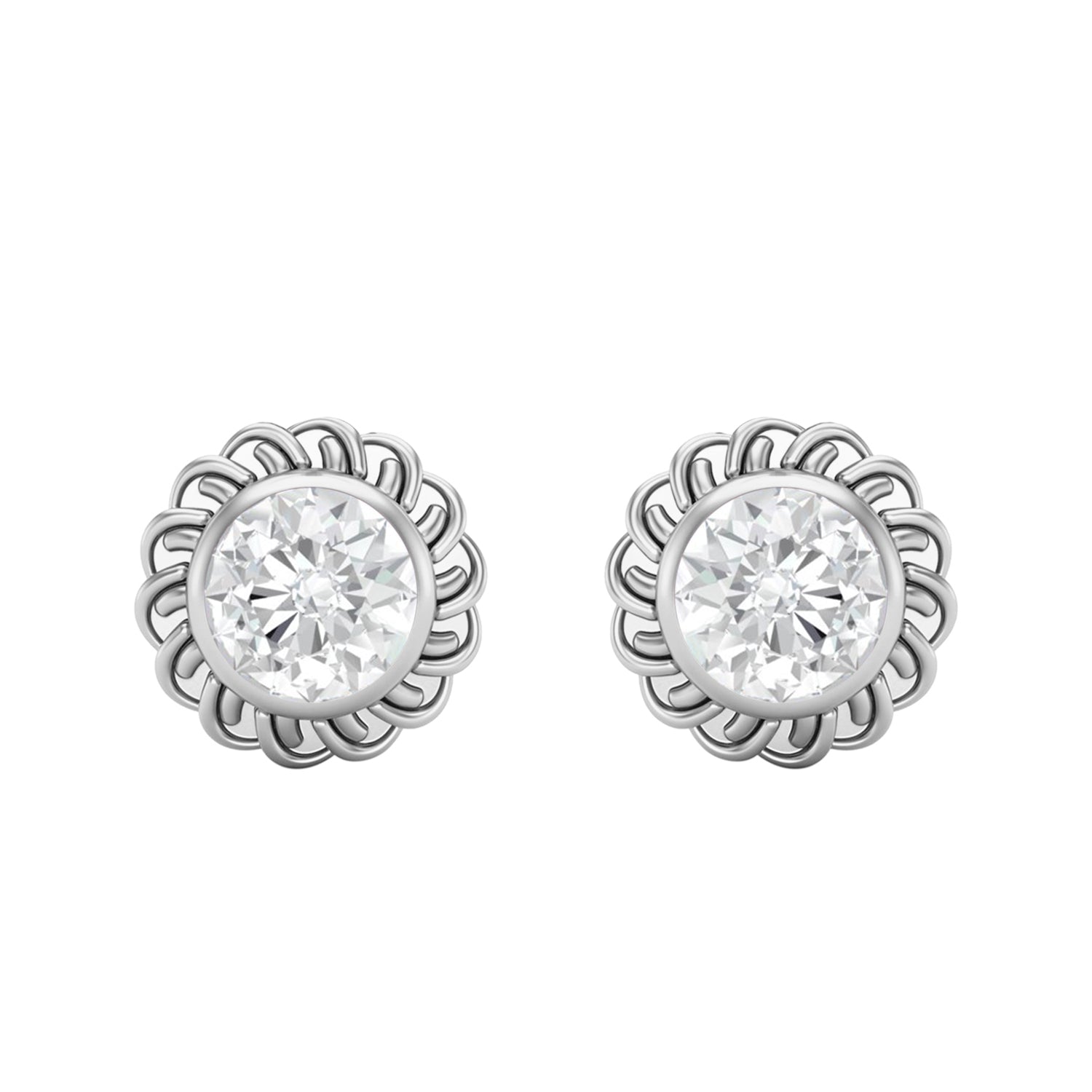 Moissanite Twisted Floral Halo Stud Earrings – Sterling Silver