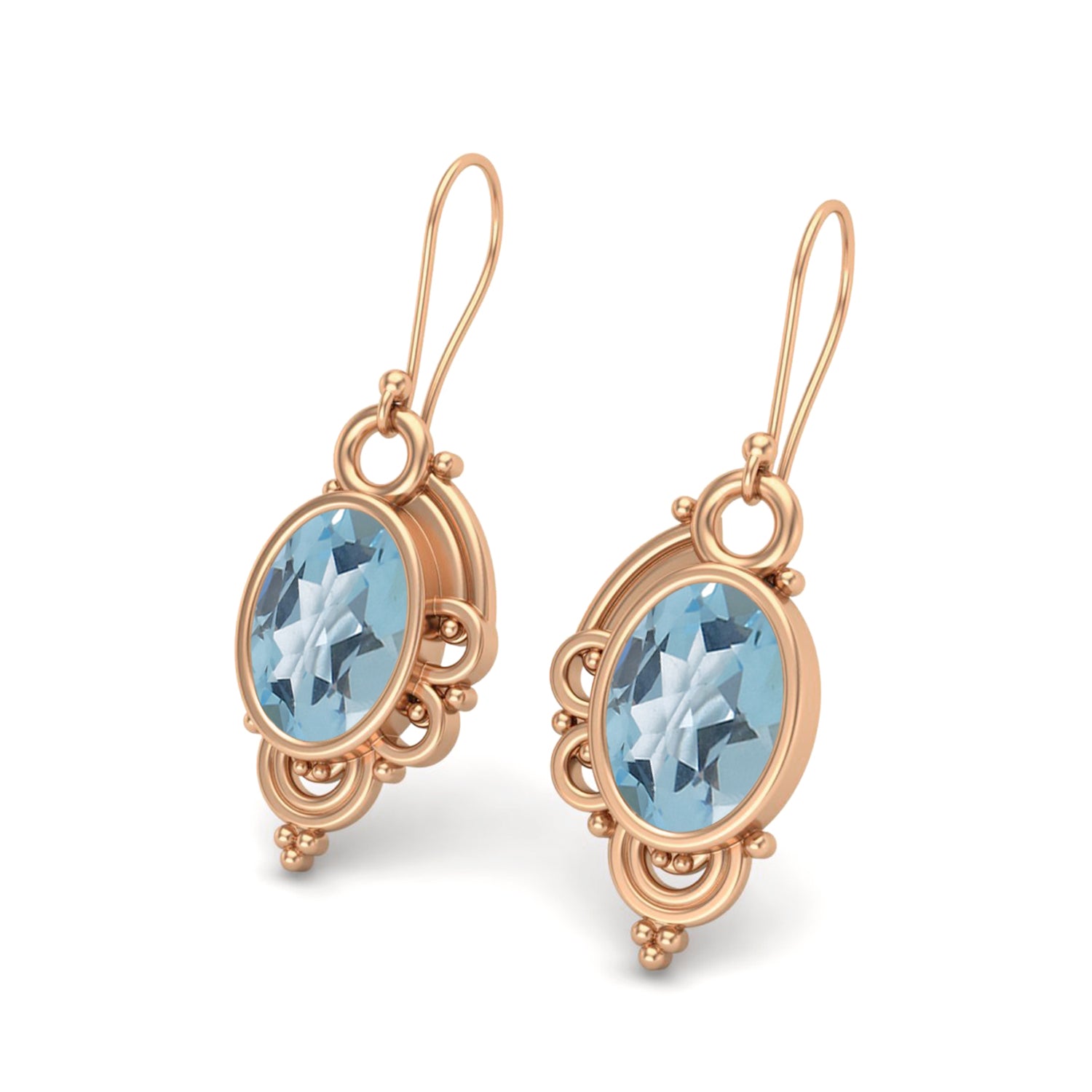 Aquamarine Vintage Scrollwork Drop Earrings – Sterling Silver