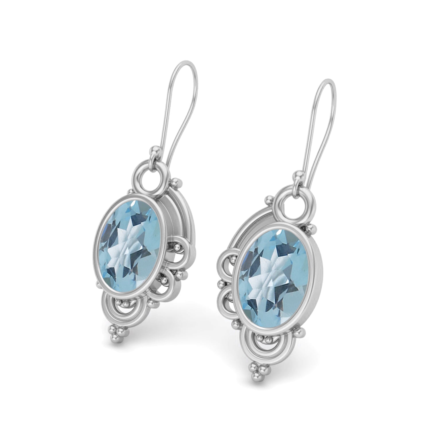 Aquamarine Vintage Scrollwork Drop Earrings – Sterling Silver