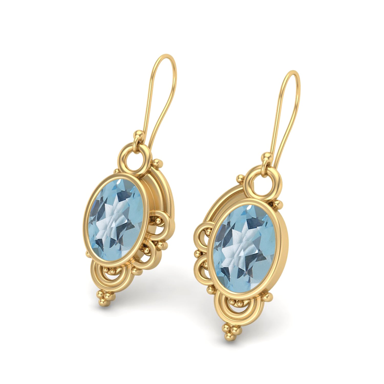 Aquamarine Vintage Scrollwork Drop Earrings – Sterling Silver
