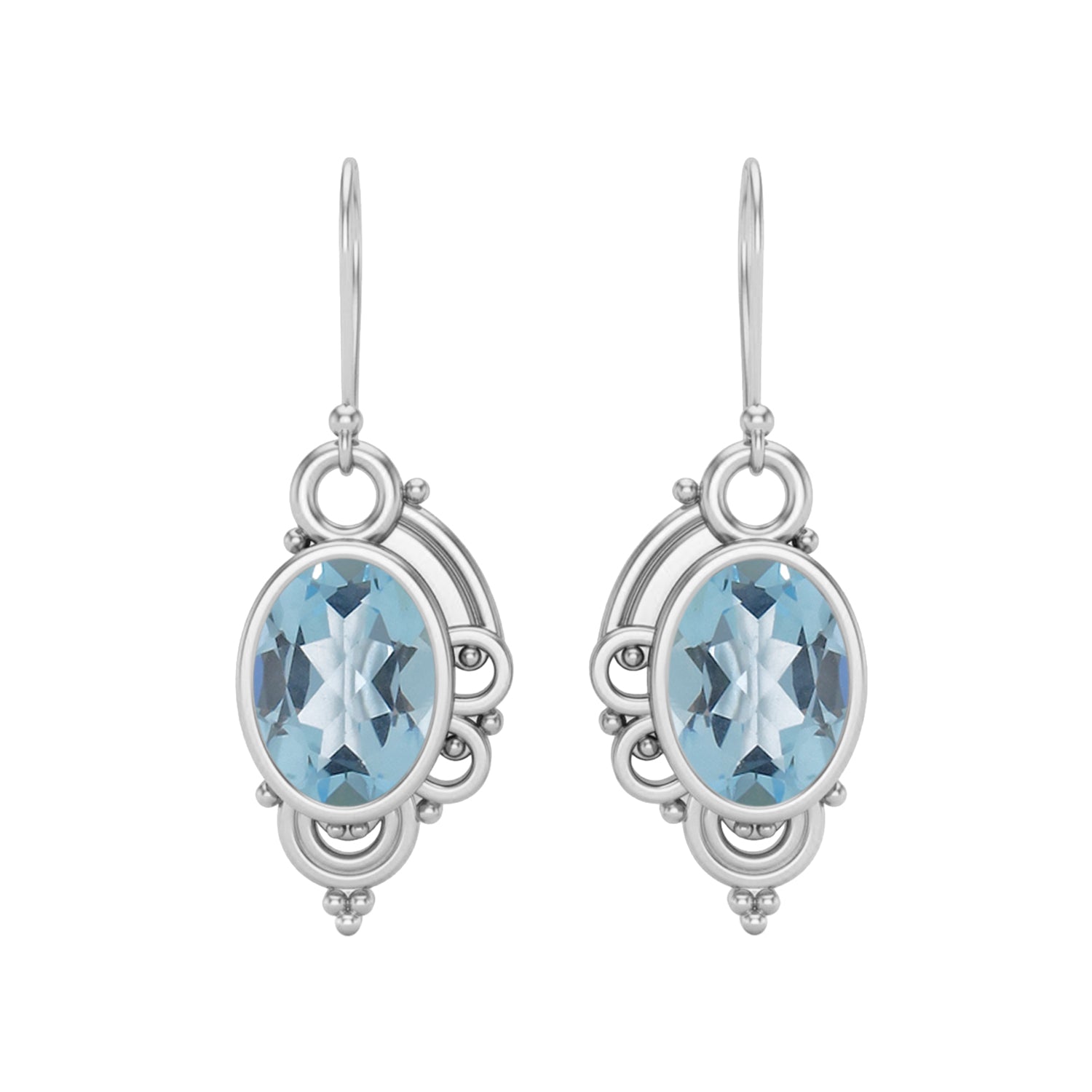 Aquamarine Vintage Scrollwork Drop Earrings – Sterling Silver