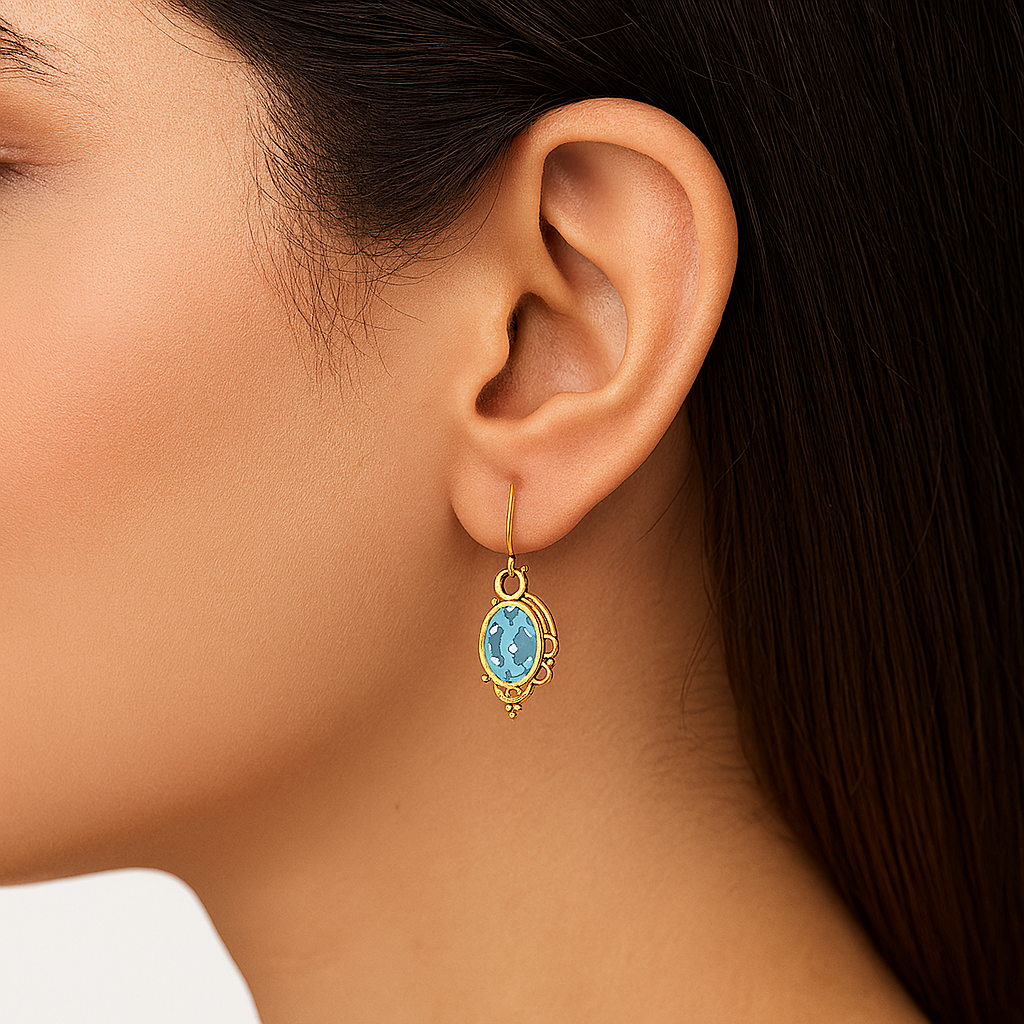 Aquamarine Vintage Scrollwork Drop Earrings – Sterling Silver