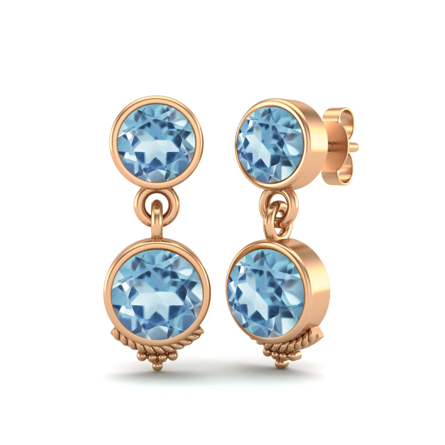 Aquamarine Double Bezel Drop Design Earrings – Sterling Silver