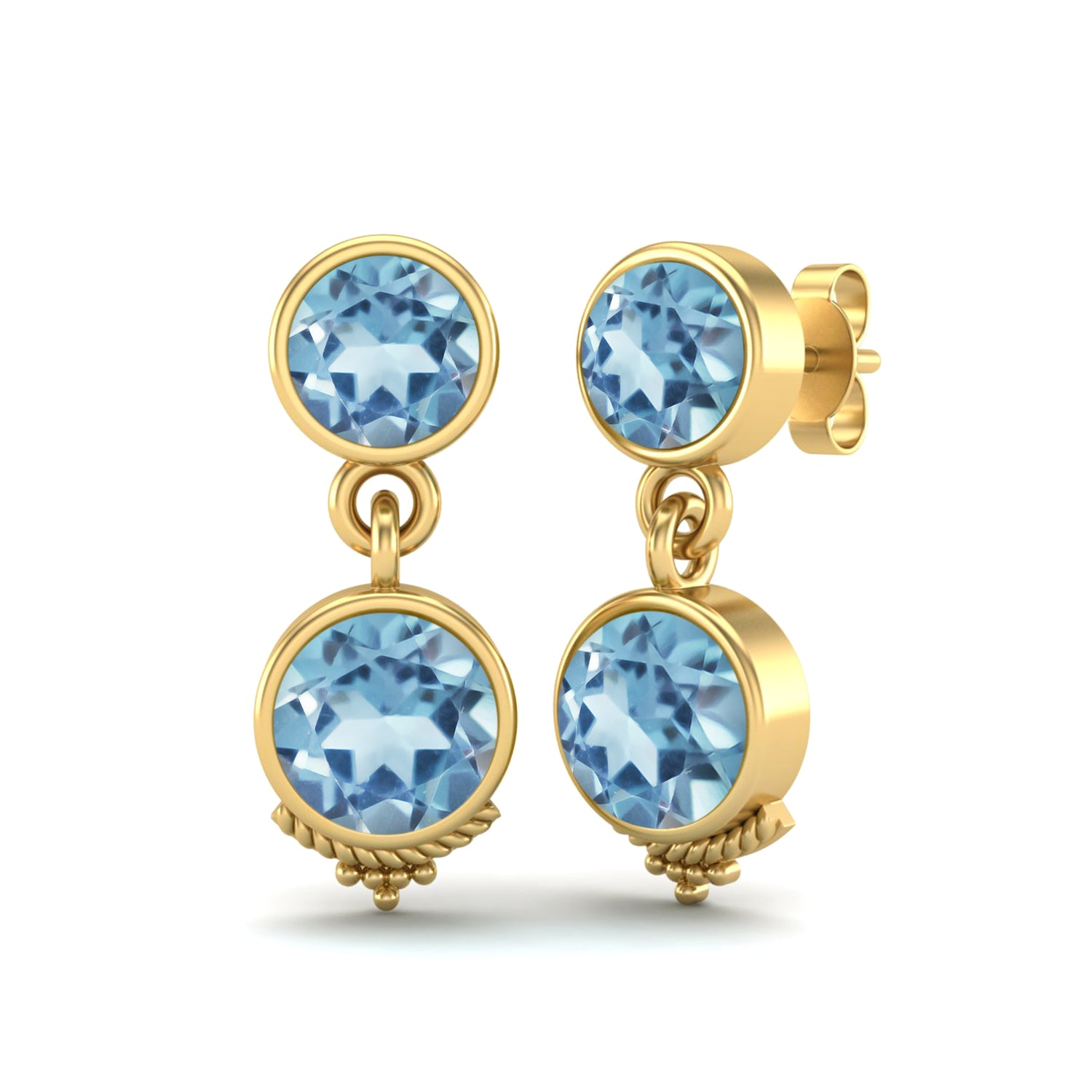 Aquamarine Double Bezel Drop Design Earrings – Sterling Silver