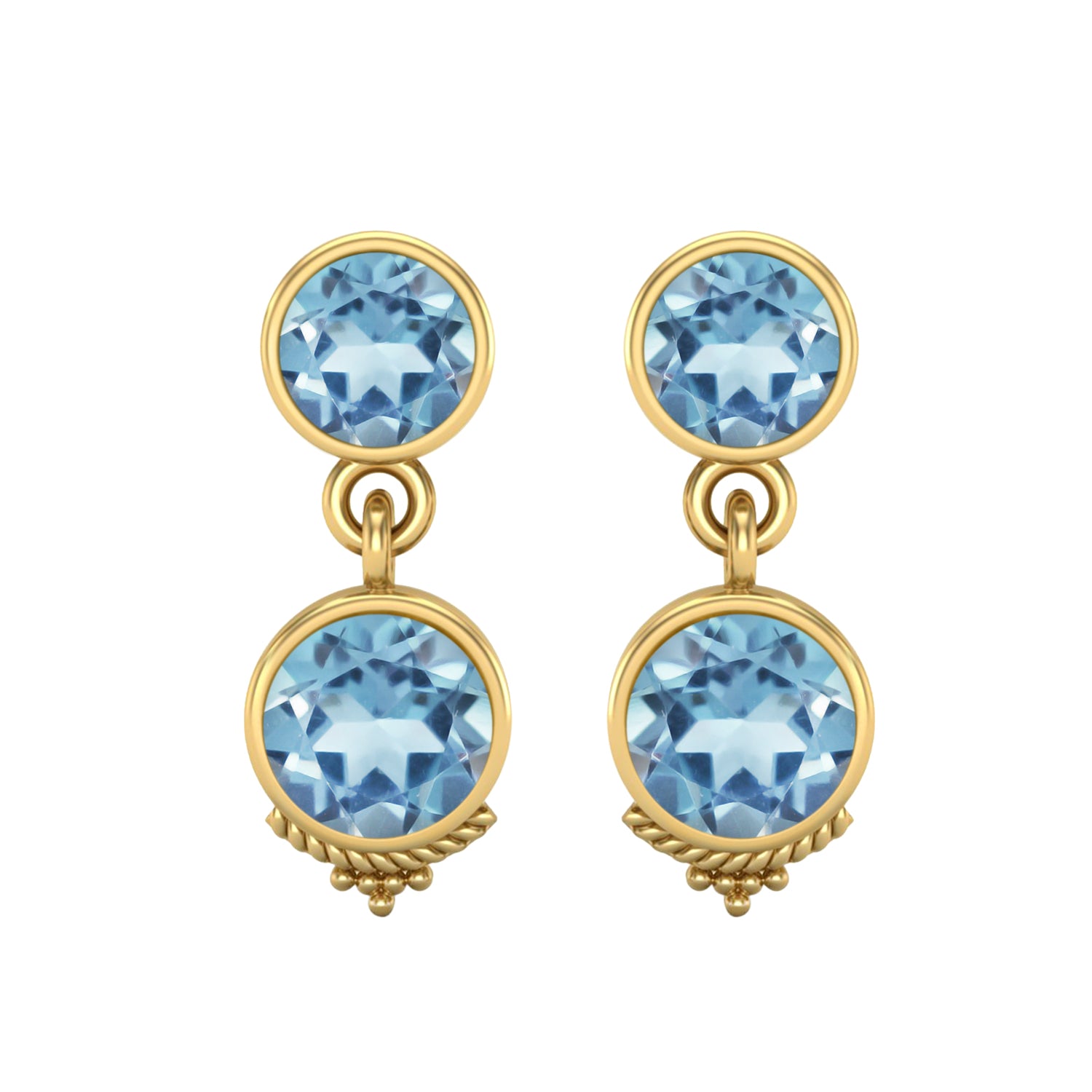 Aquamarine Double Bezel Drop Design Earrings – Sterling Silver