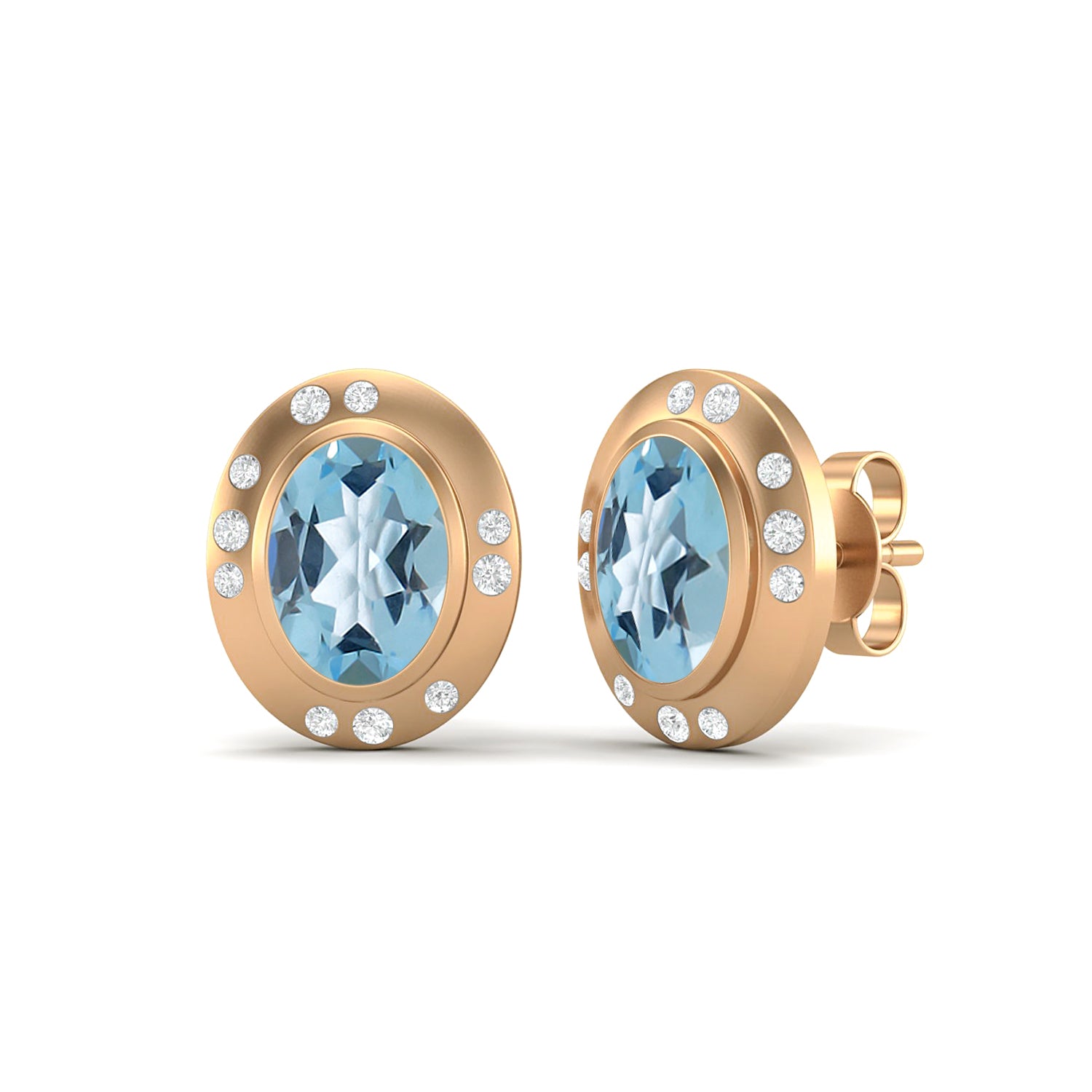 Aquamarine Modern Bezel Halo Studs Earrings – Sterling Silver
