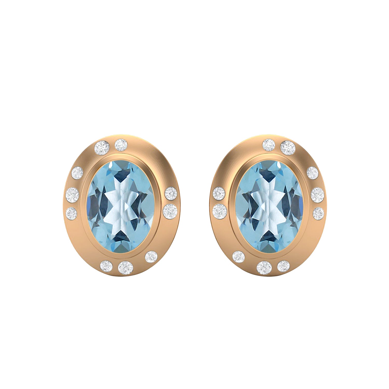 Aquamarine Modern Bezel Halo Studs Earrings – Sterling Silver