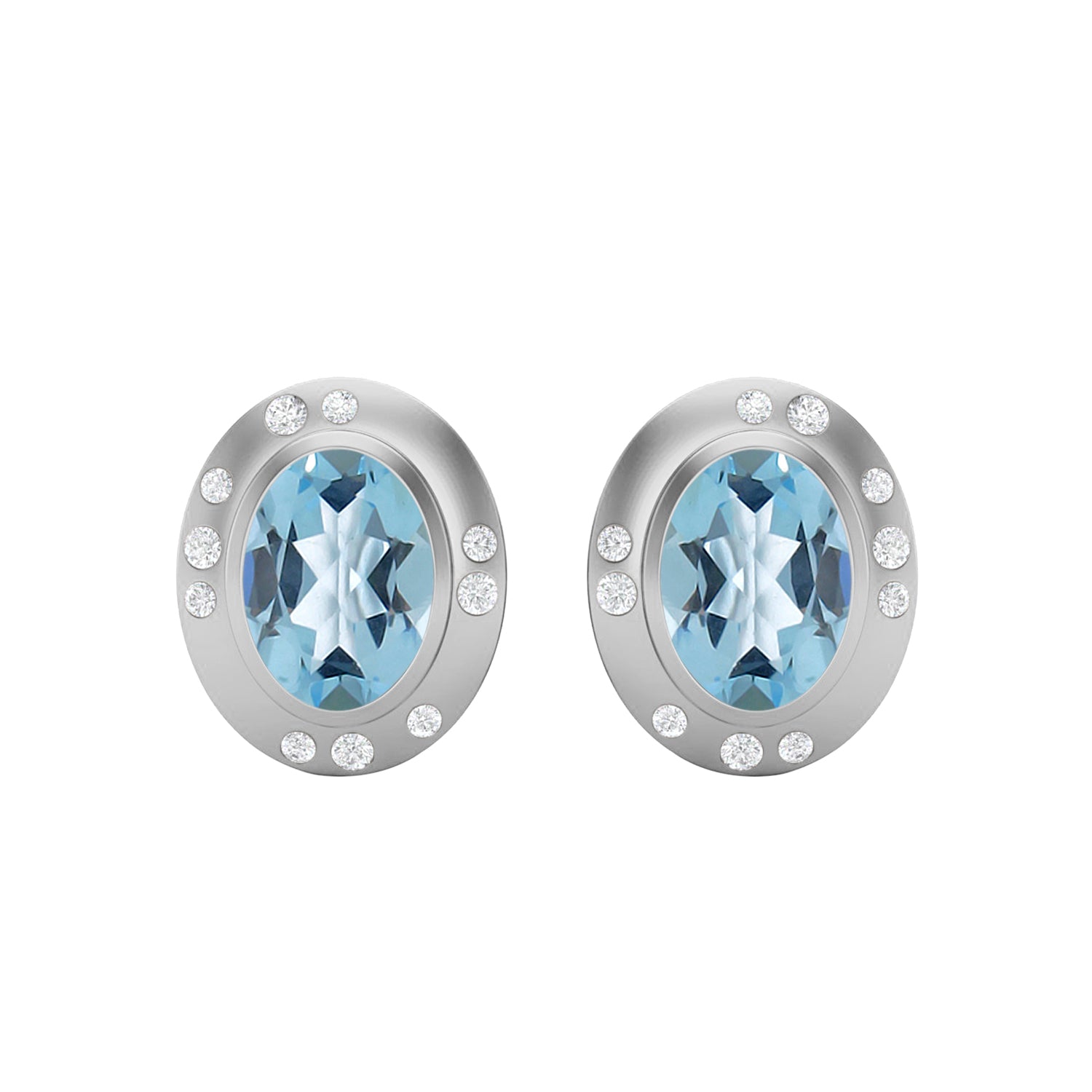 Aquamarine Modern Bezel Halo Studs Earrings – Sterling Silver
