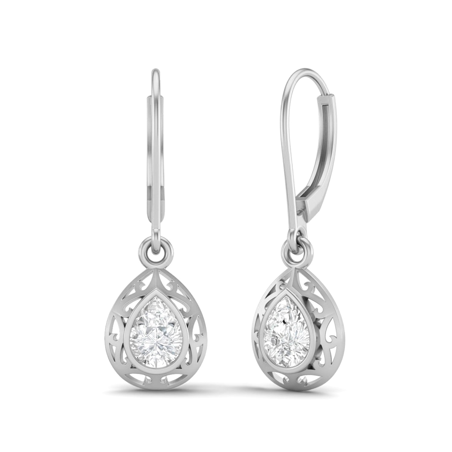 Moissanite Filigree Teardrop Dangle Earrings – Sterling Silver