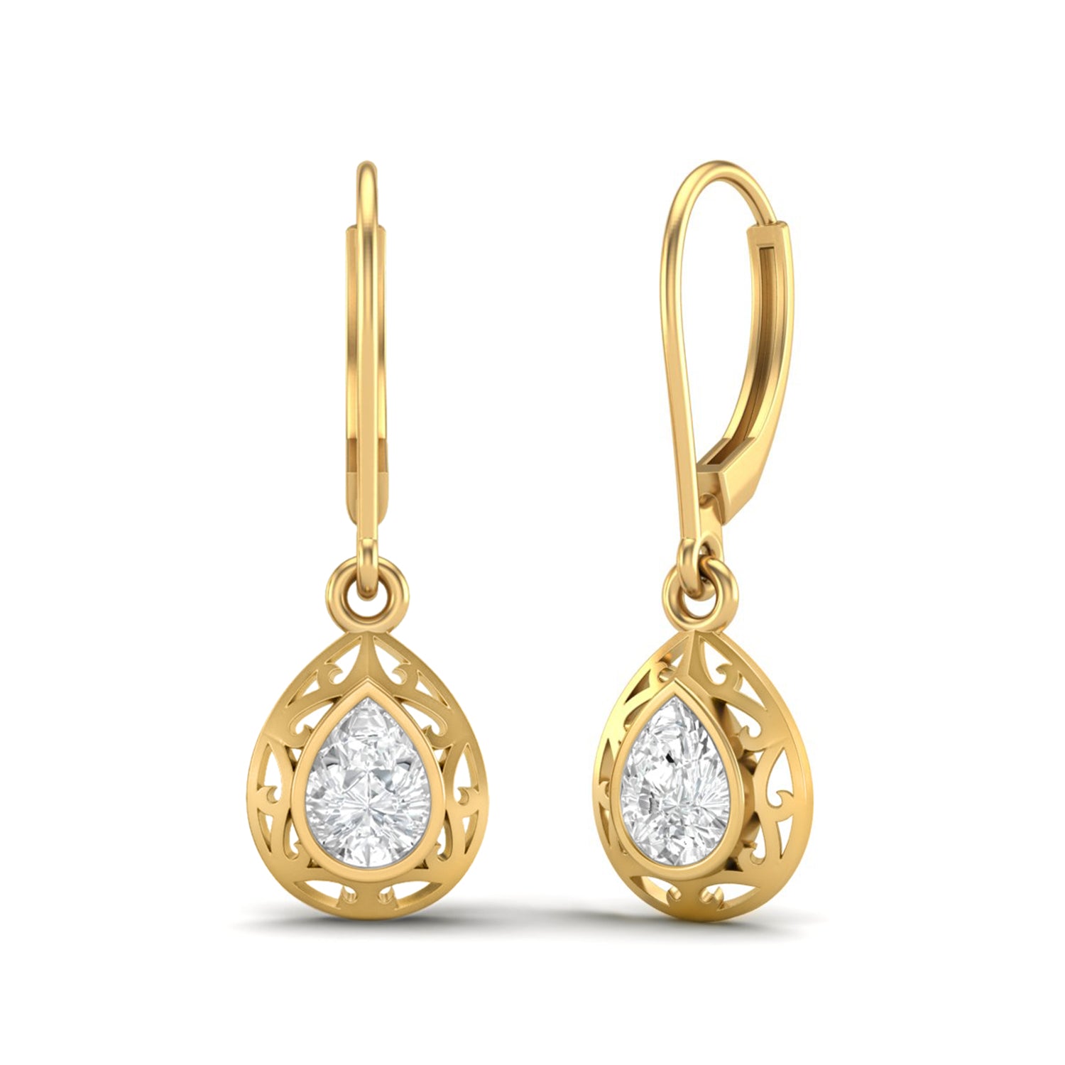 Moissanite Filigree Teardrop Dangle Earrings – Sterling Silver
