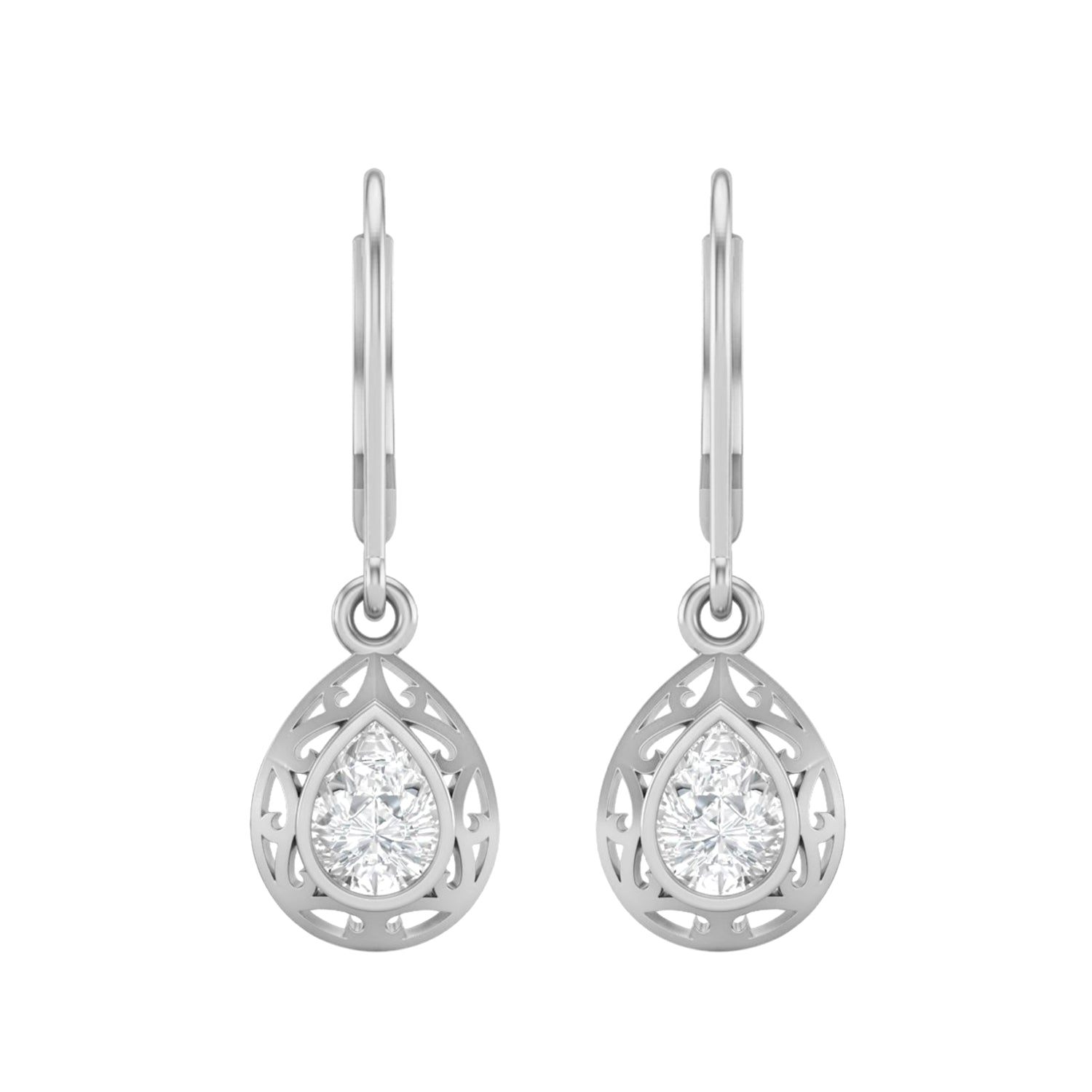 Moissanite Filigree Teardrop Dangle Earrings – Sterling Silver