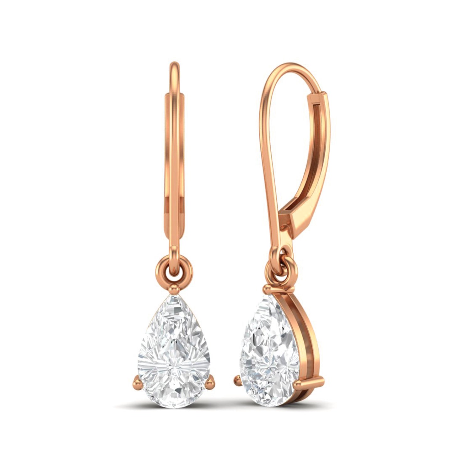 Moissanite Pear Lever Back Drop Earrings- Sterling Silver