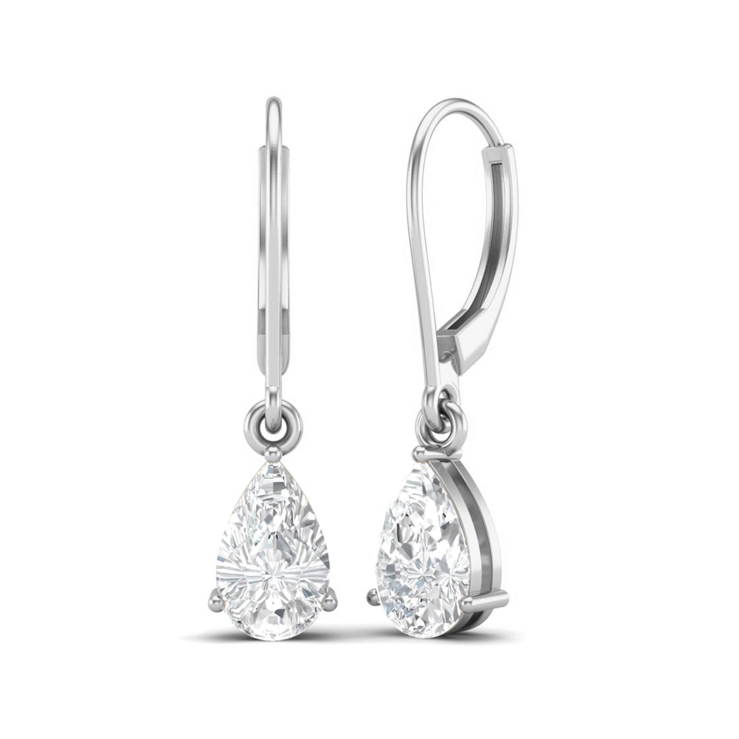 Moissanite Pear Lever Back Drop Earrings- Sterling Silver