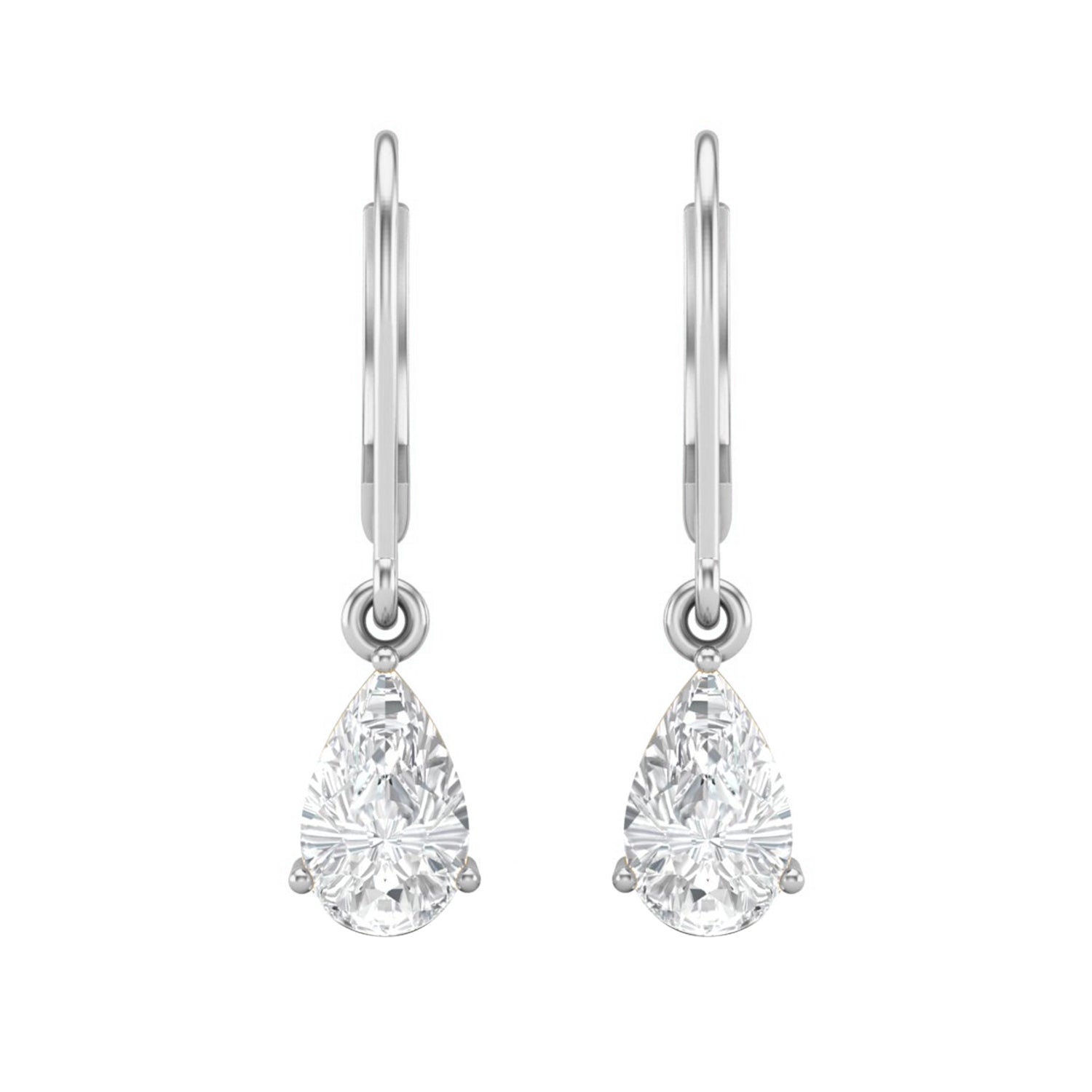 Moissanite Pear Lever Back Drop Earrings- Sterling Silver