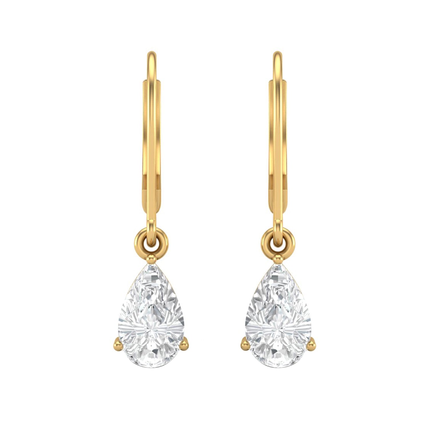 Moissanite Pear Lever Back Drop Earrings- Sterling Silver
