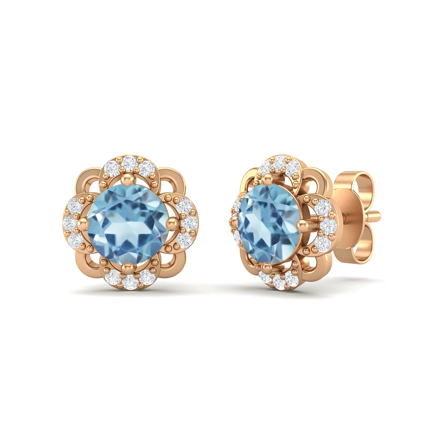 Aquamarine Classic Minimalist Design Stud Earrings – Sterling Silver
