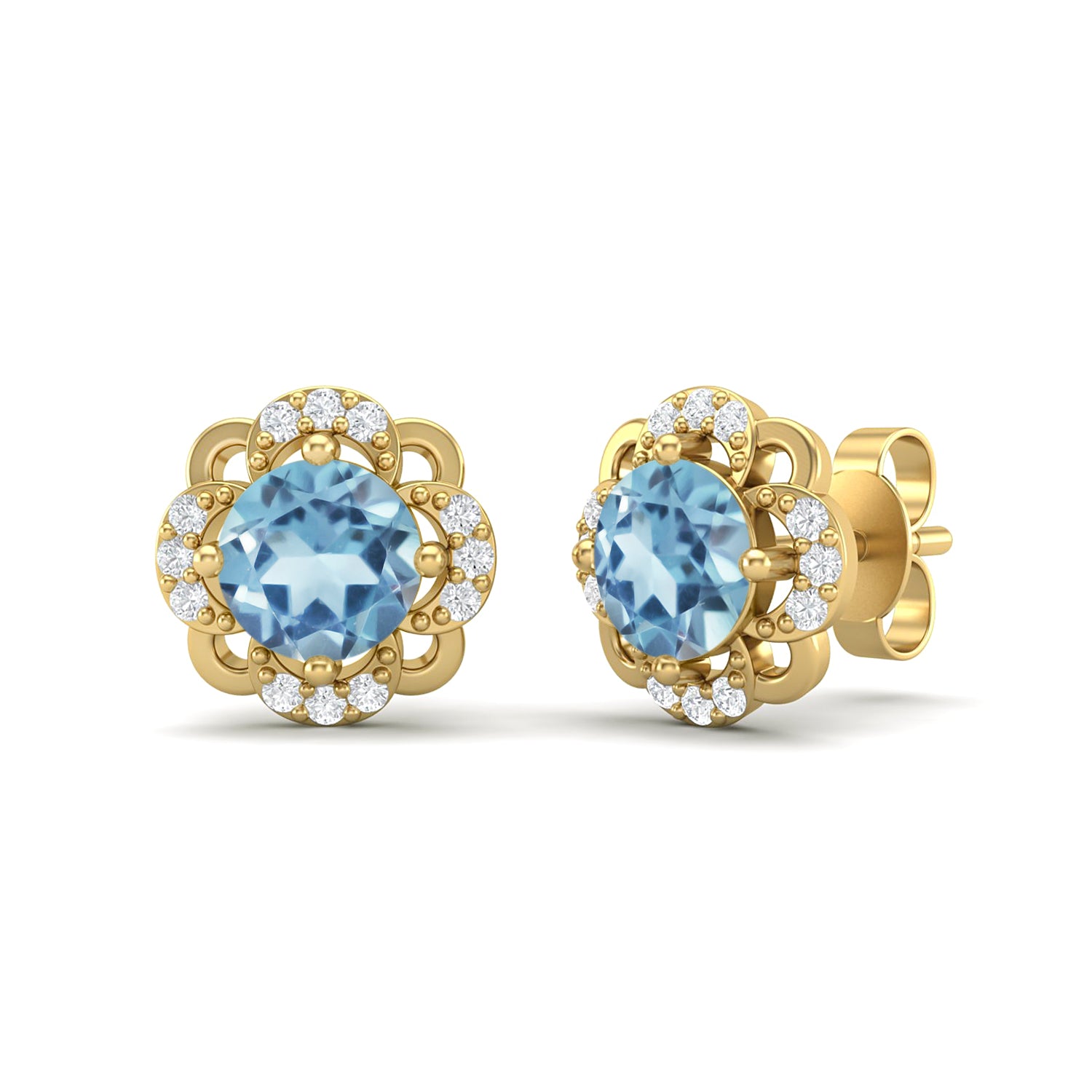Aquamarine Classic Minimalist Design Stud Earrings – Sterling Silver