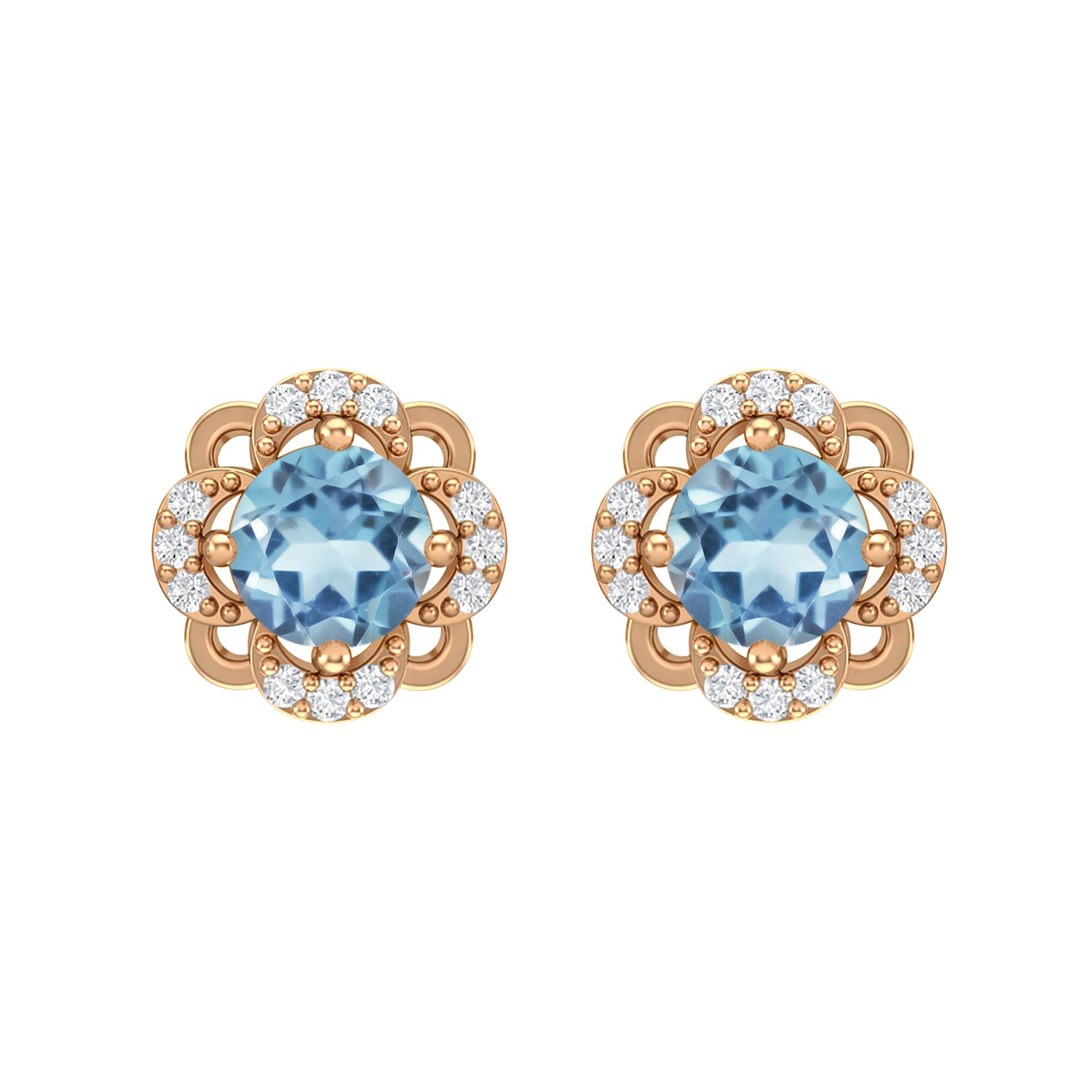 Aquamarine Classic Minimalist Design Stud Earrings – Sterling Silver