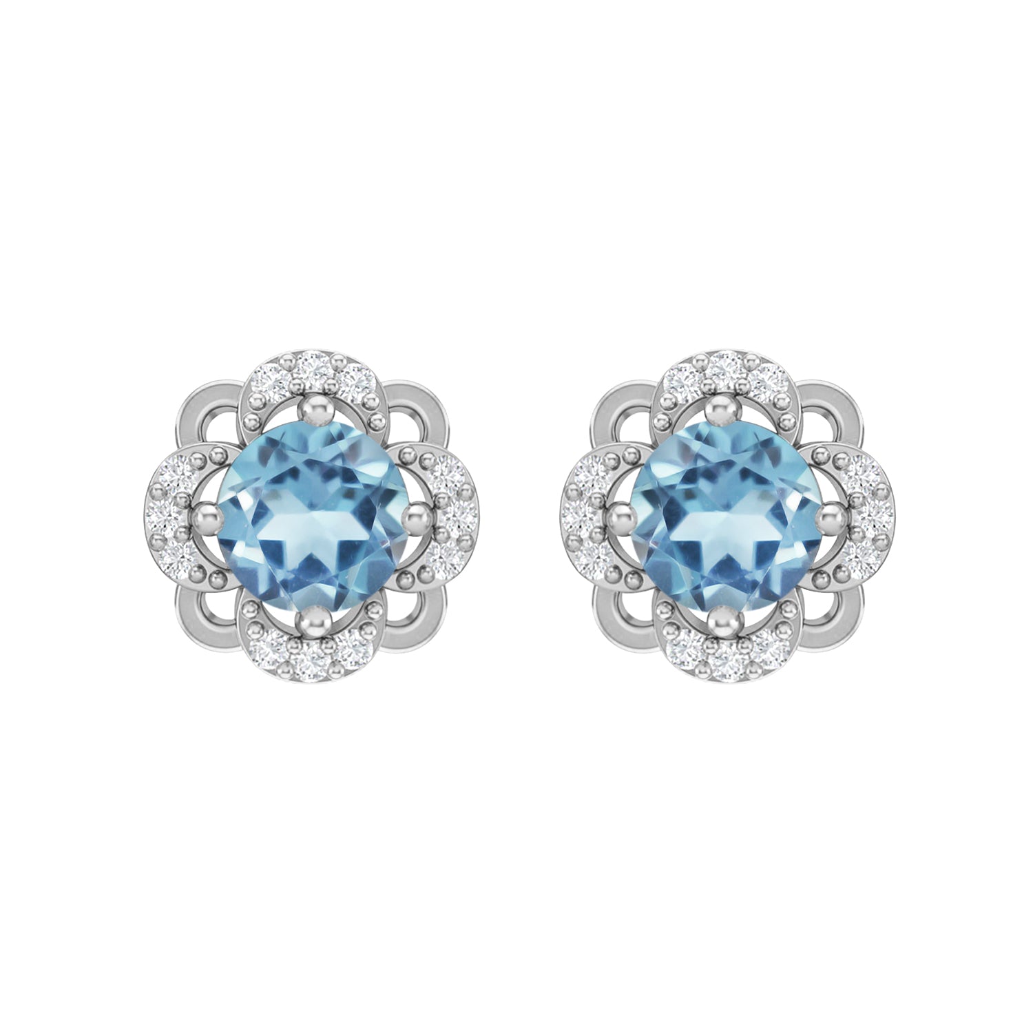 Aquamarine Classic Minimalist Design Stud Earrings – Sterling Silver