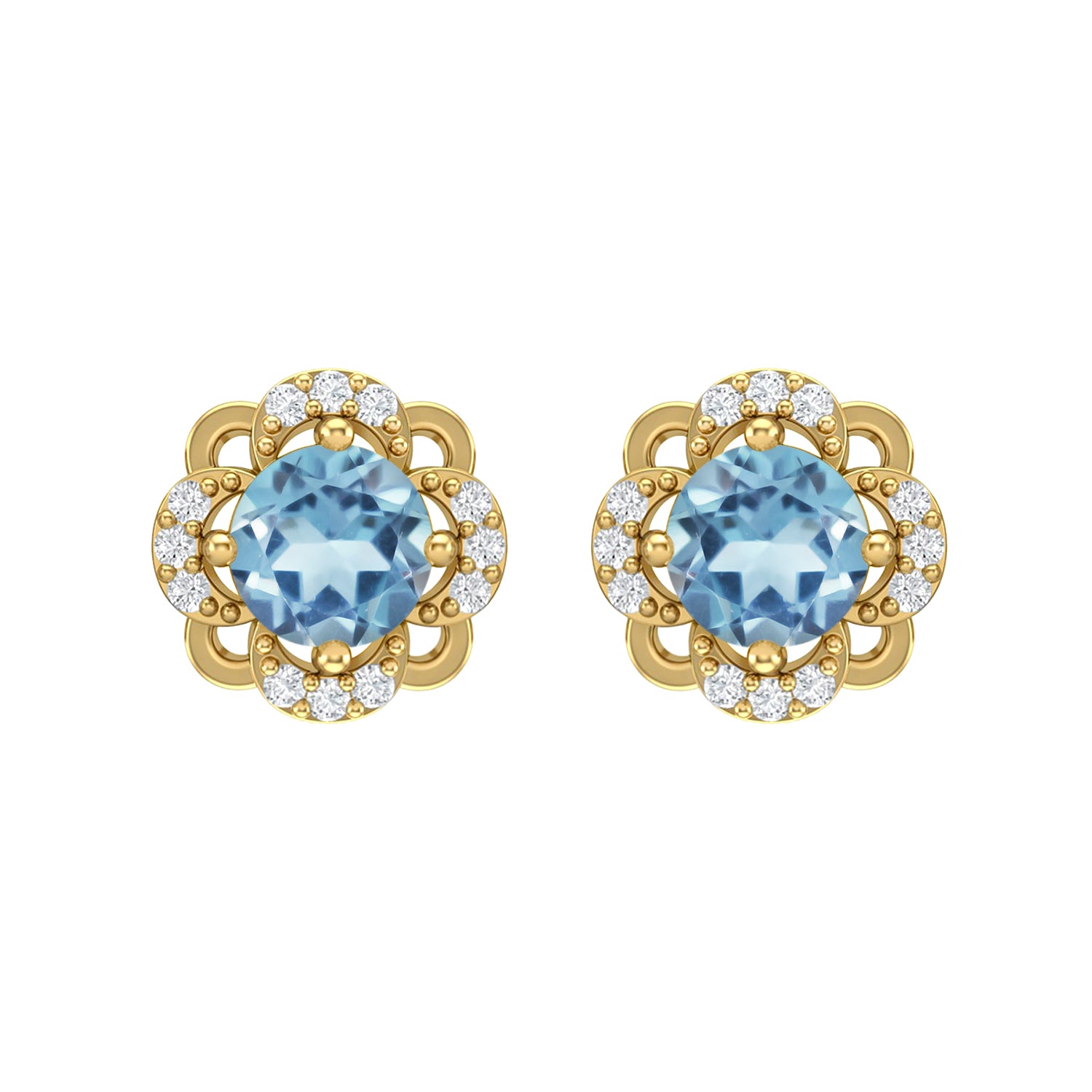 Aquamarine Classic Minimalist Design Stud Earrings – Sterling Silver