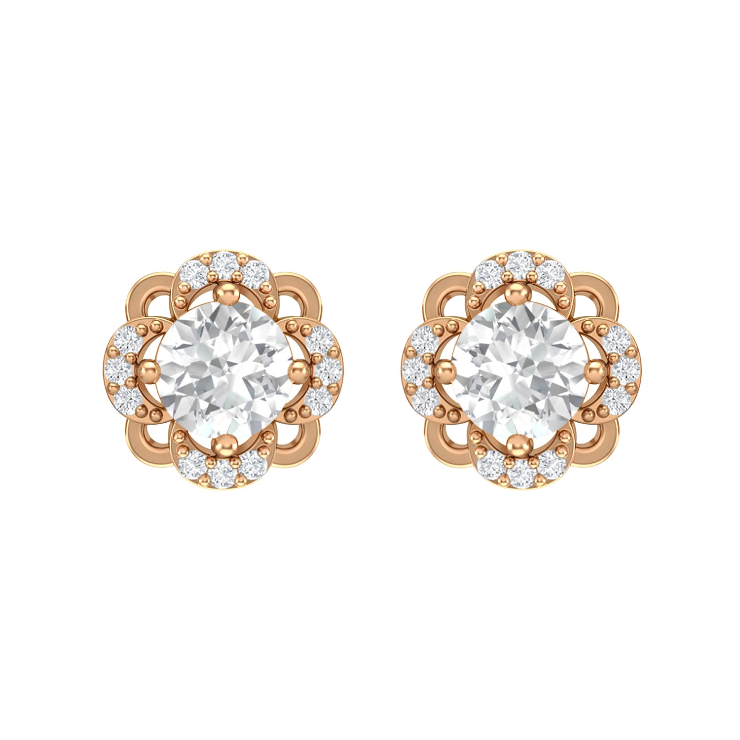 Moissanite Floral Halo Stud Design Earrings – Sterling Silver