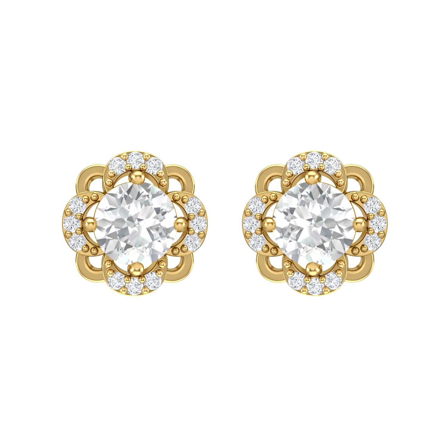 Moissanite Floral Halo Stud Design Earrings – Sterling Silver