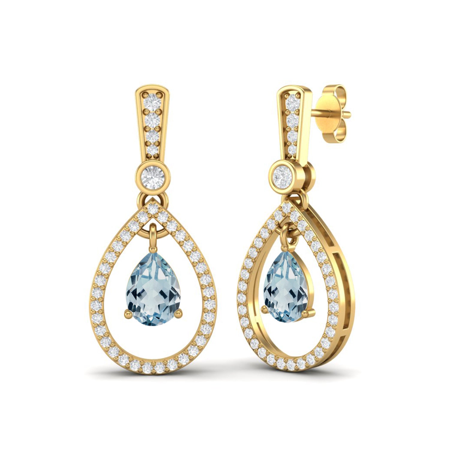 Aquamarine Halo Drop Dangle Earrings – Sterling Silver