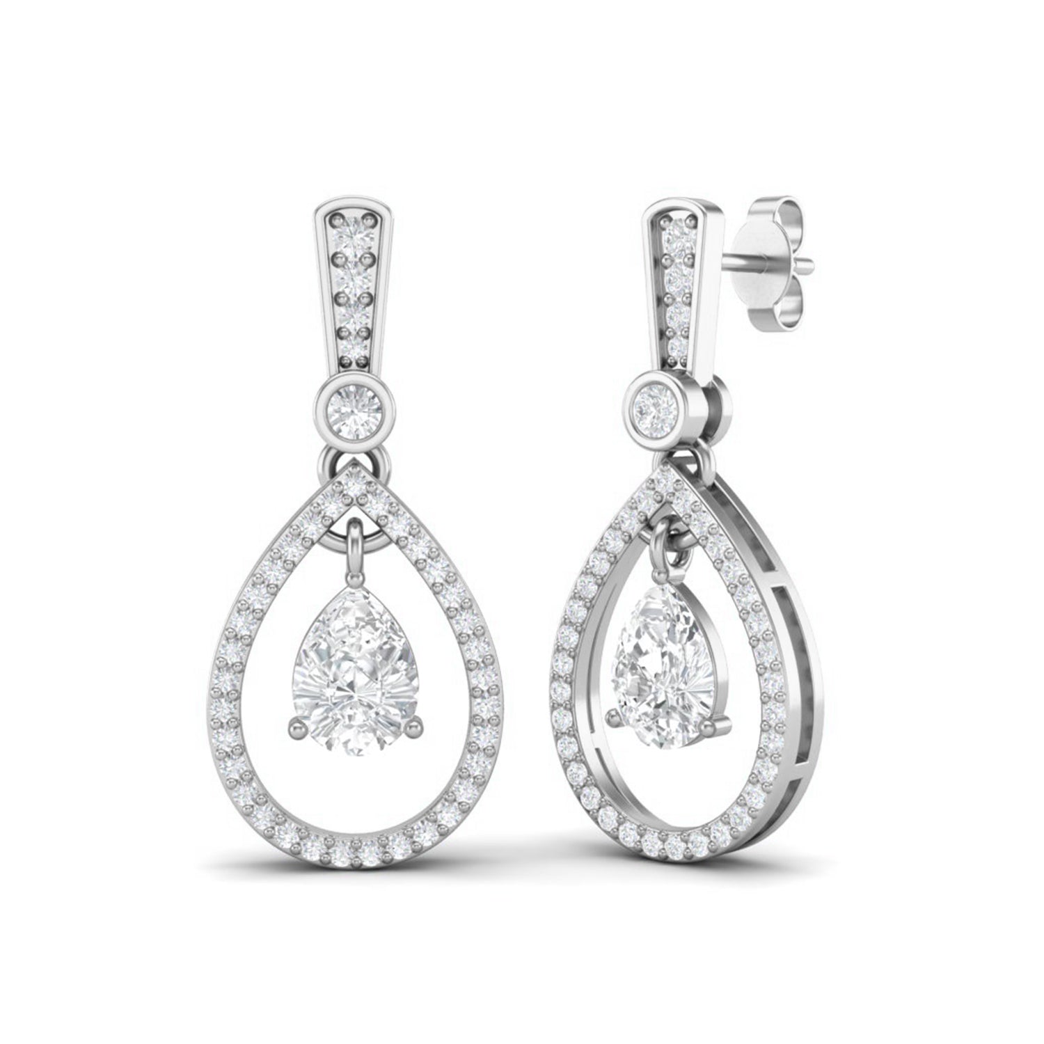 Moissanite Halo Drop Dangle Earrings – Sterling Silver