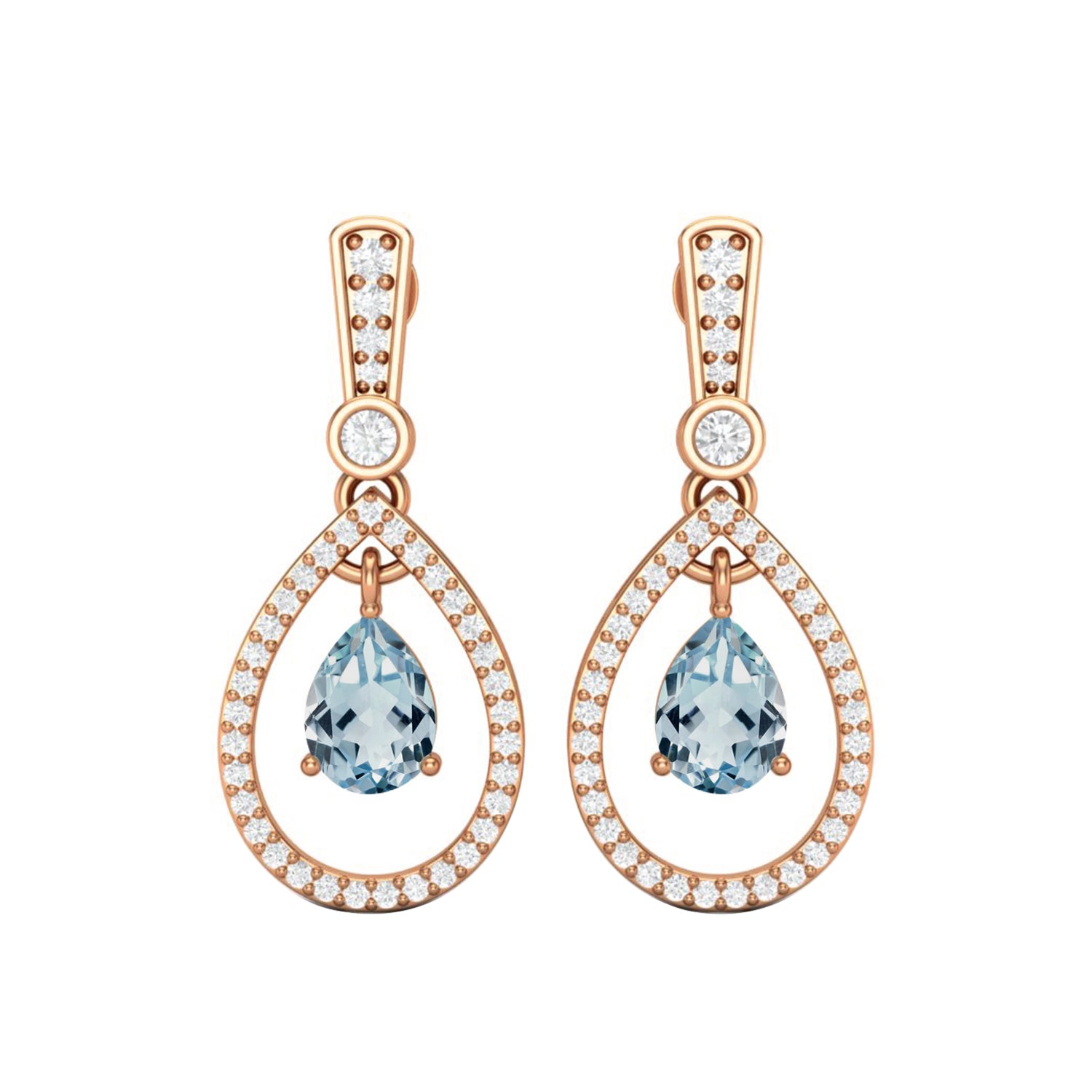 Aquamarine Halo Drop Dangle Earrings – Sterling Silver