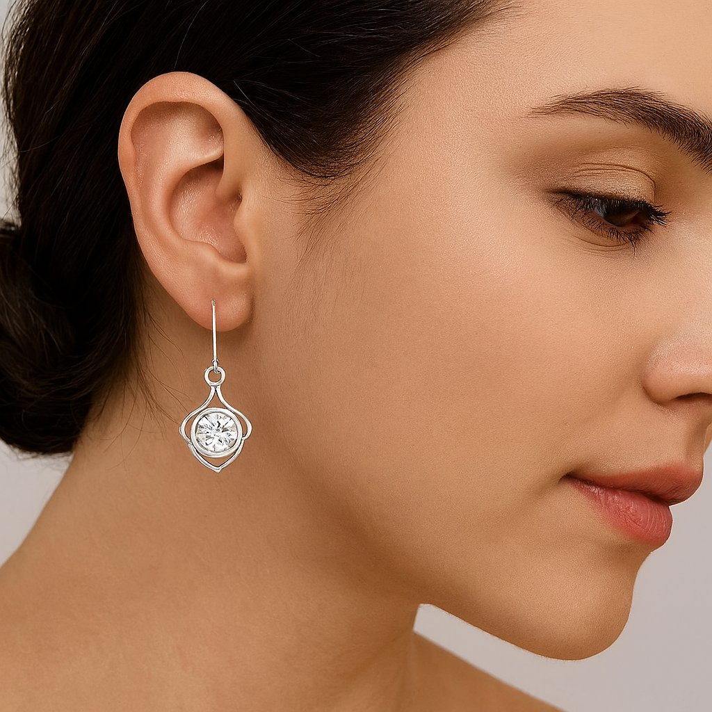 Moissanite Elegant Scroll Drop Earrings – Sterling Silver