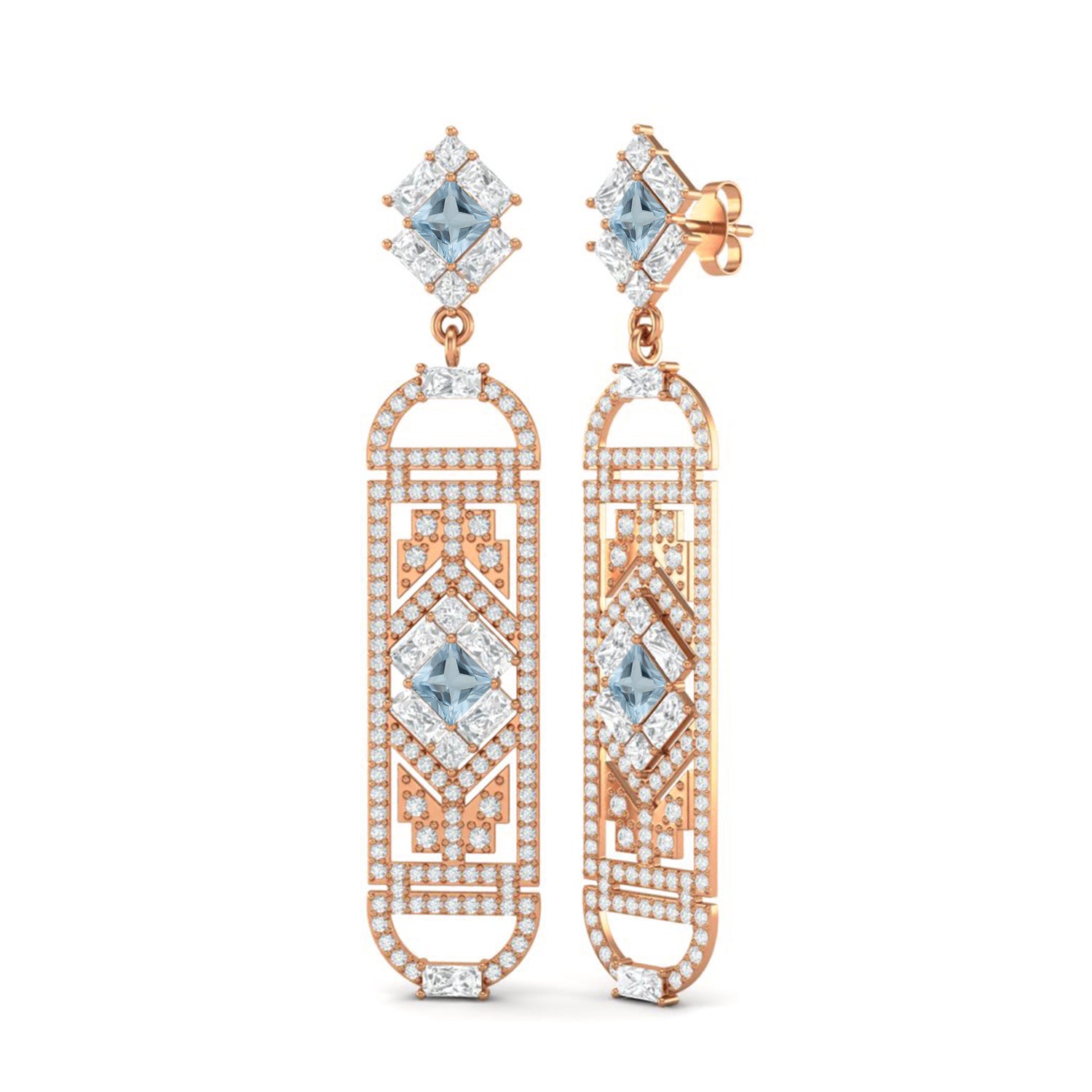 Aquamarine Art Deco Geometric Drop Earrings – Sterling Silver