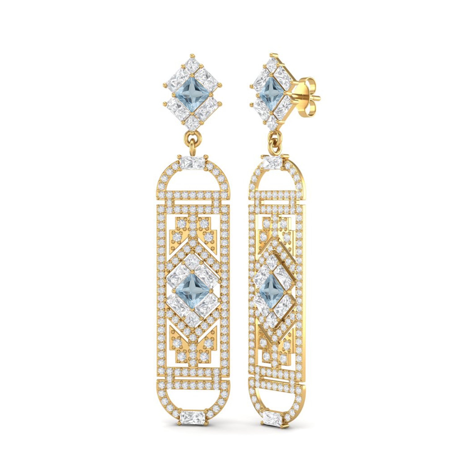 Aquamarine Art Deco Geometric Drop Earrings – Sterling Silver