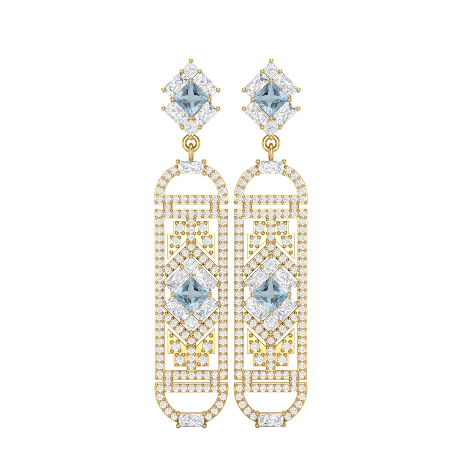 Aquamarine Art Deco Geometric Drop Earrings – Sterling Silver