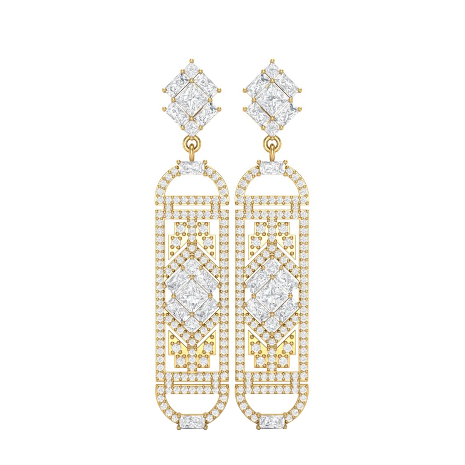 Moissanite Art Deco Geometric Drop Earrings – Sterling Silver